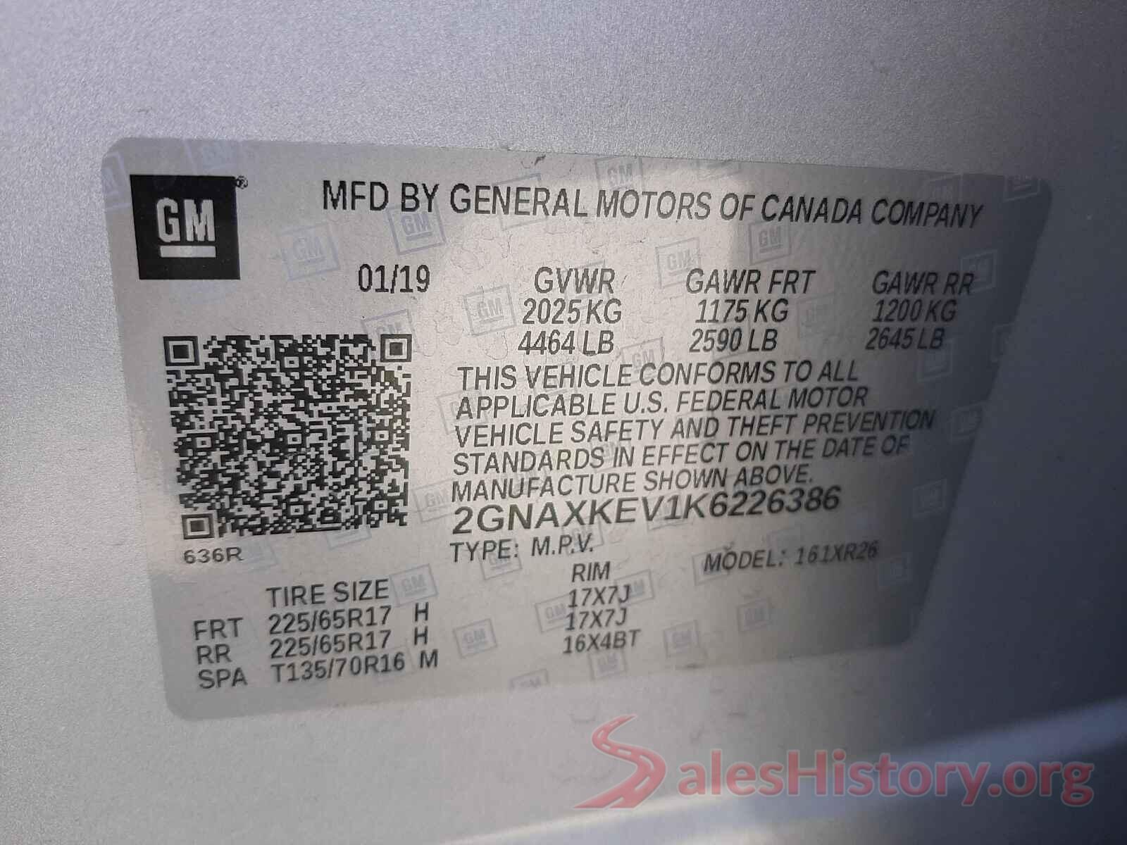 2GNAXKEV1K6226386 2019 CHEVROLET EQUINOX