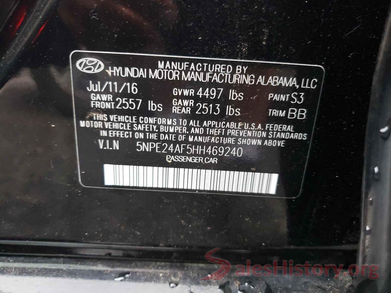 5NPE24AF5HH469240 2017 HYUNDAI SONATA