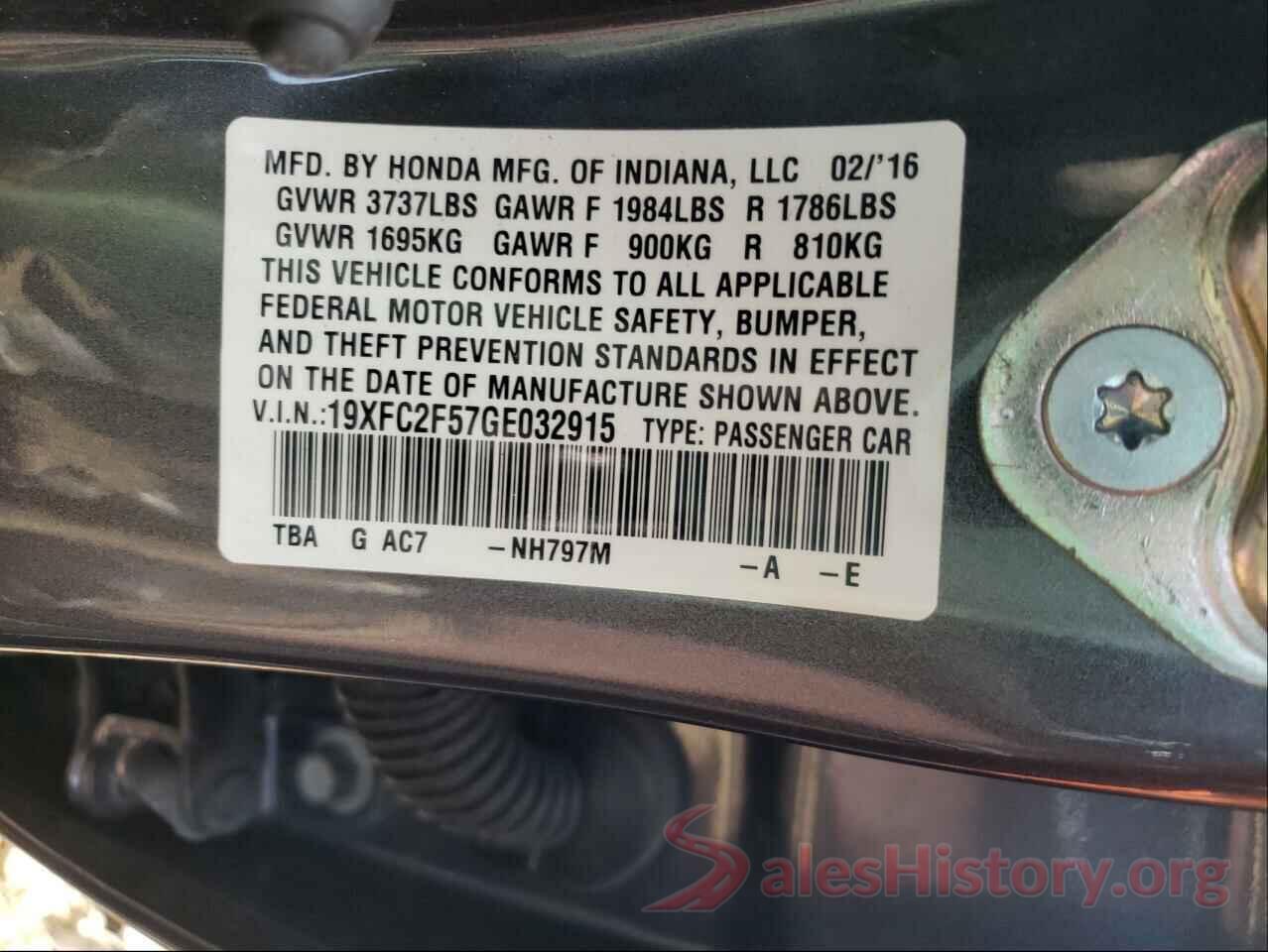 19XFC2F57GE032915 2016 HONDA CIVIC