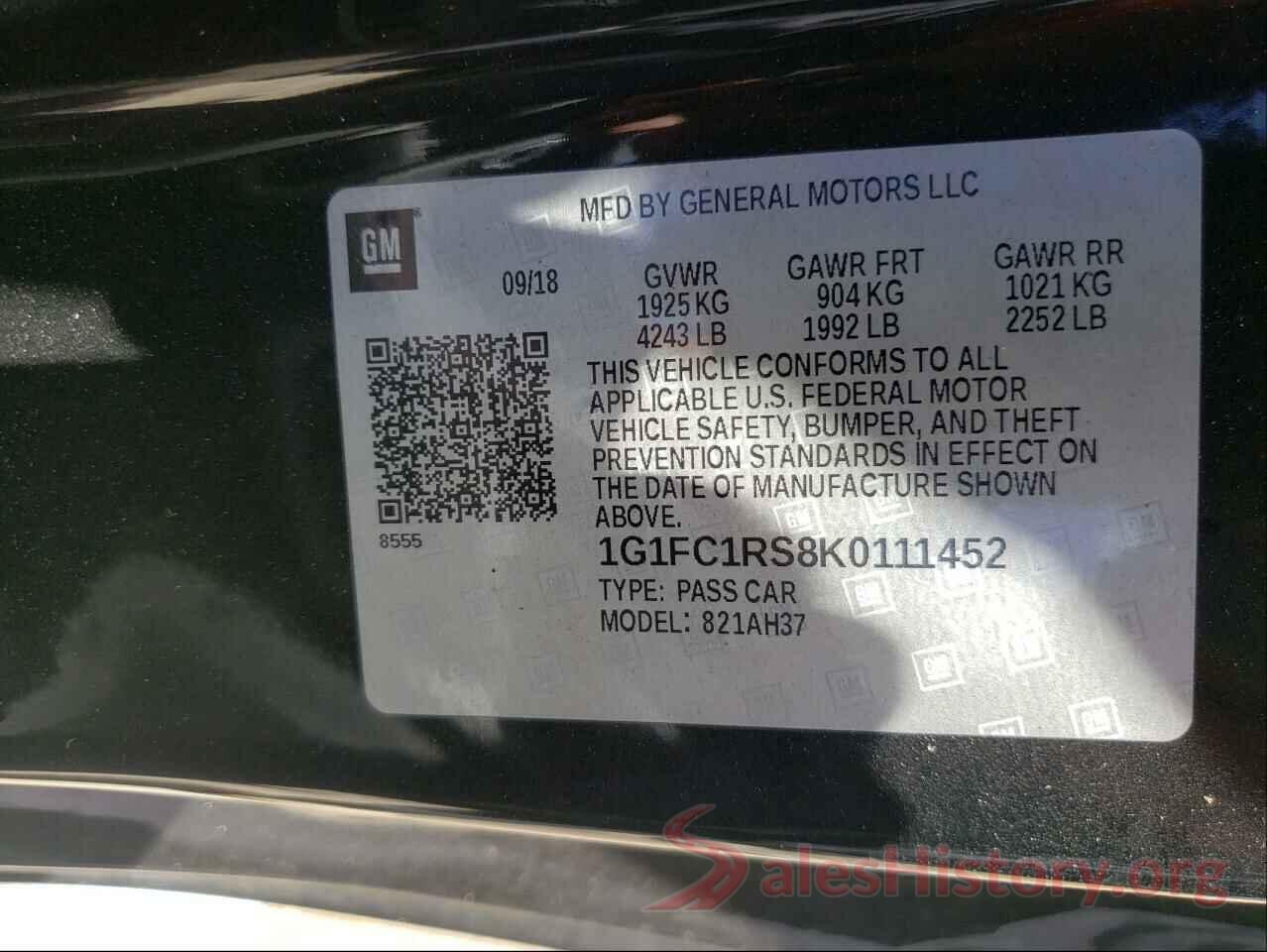 1G1FC1RS8K0111452 2019 CHEVROLET CAMARO