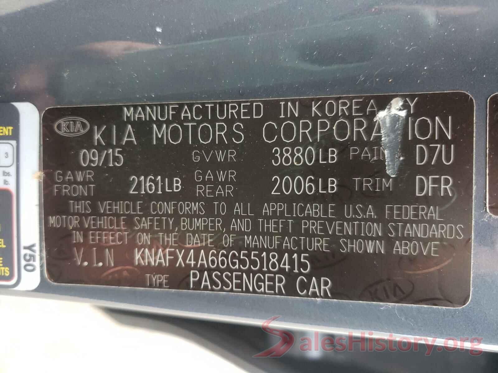 KNAFX4A66G5518415 2016 KIA FORTE