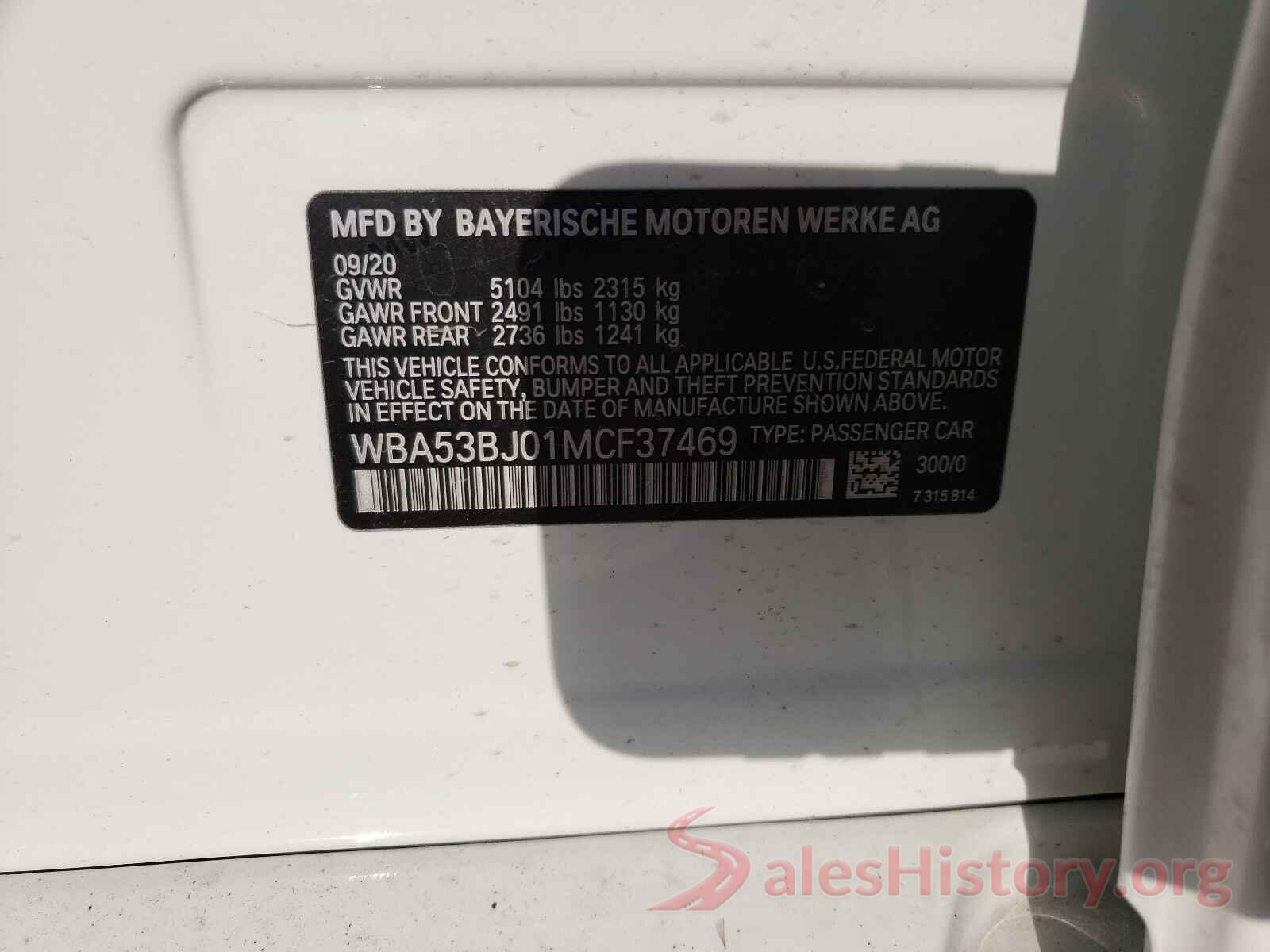 WBA53BJ01MCF37469 2021 BMW 5 SERIES