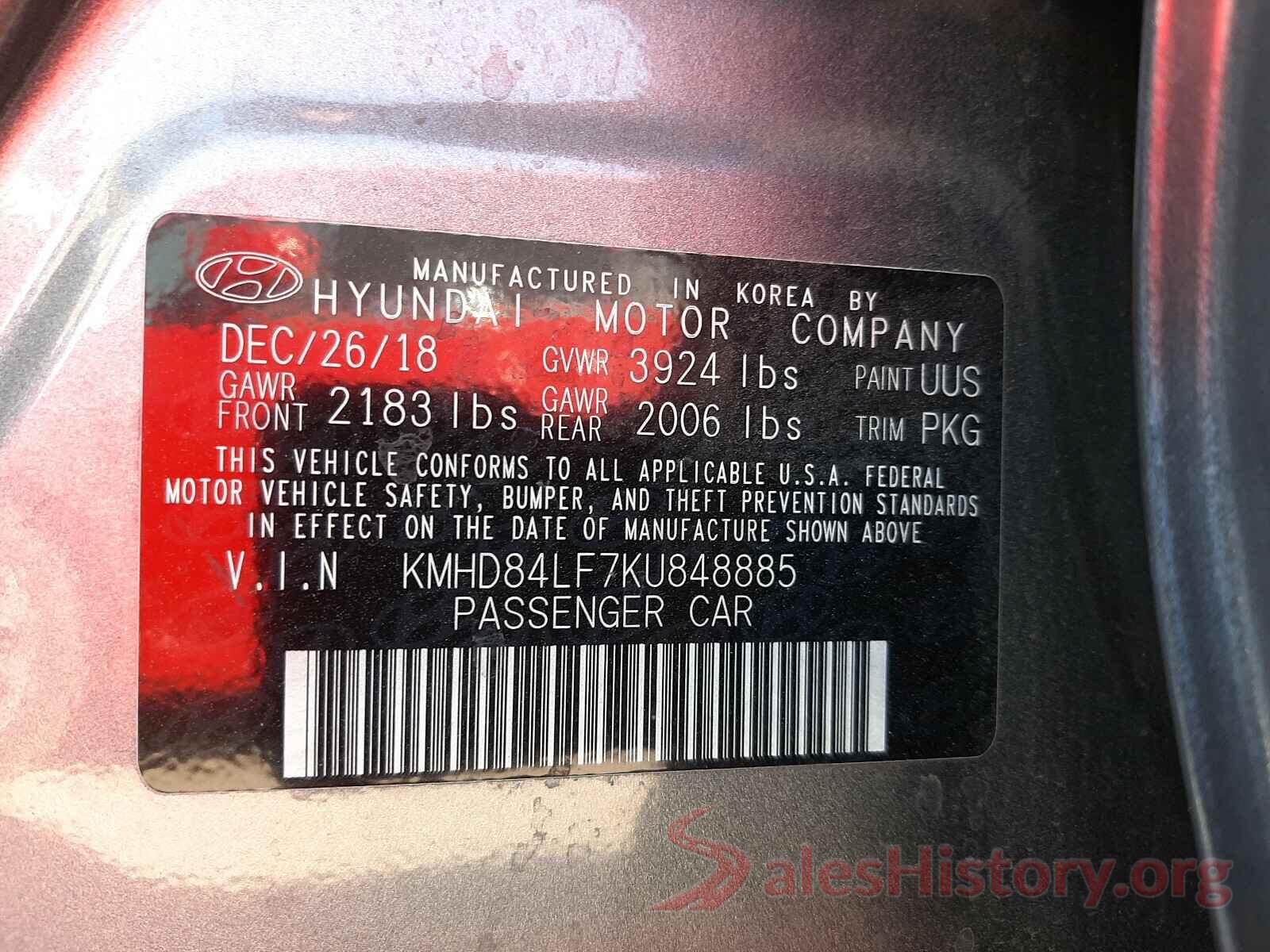 KMHD84LF7KU848885 2019 HYUNDAI ELANTRA