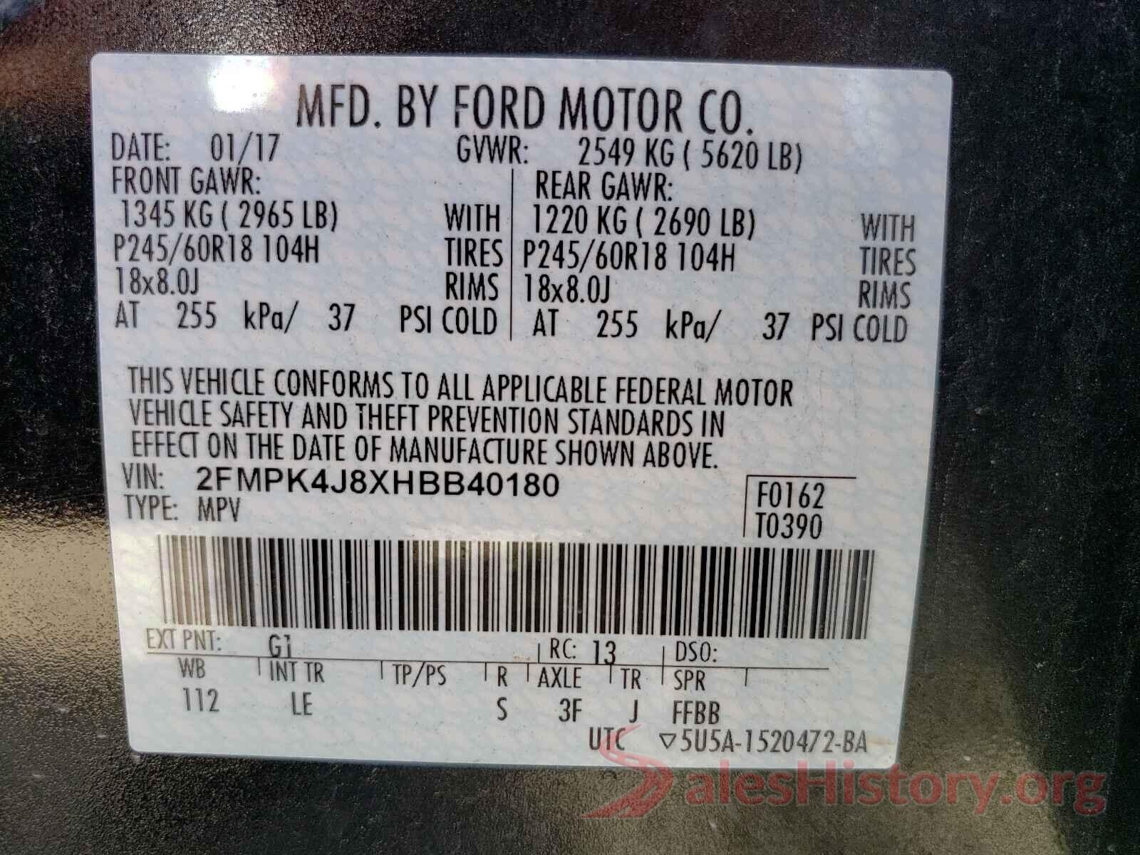 2FMPK4J8XHBB40180 2017 FORD EDGE