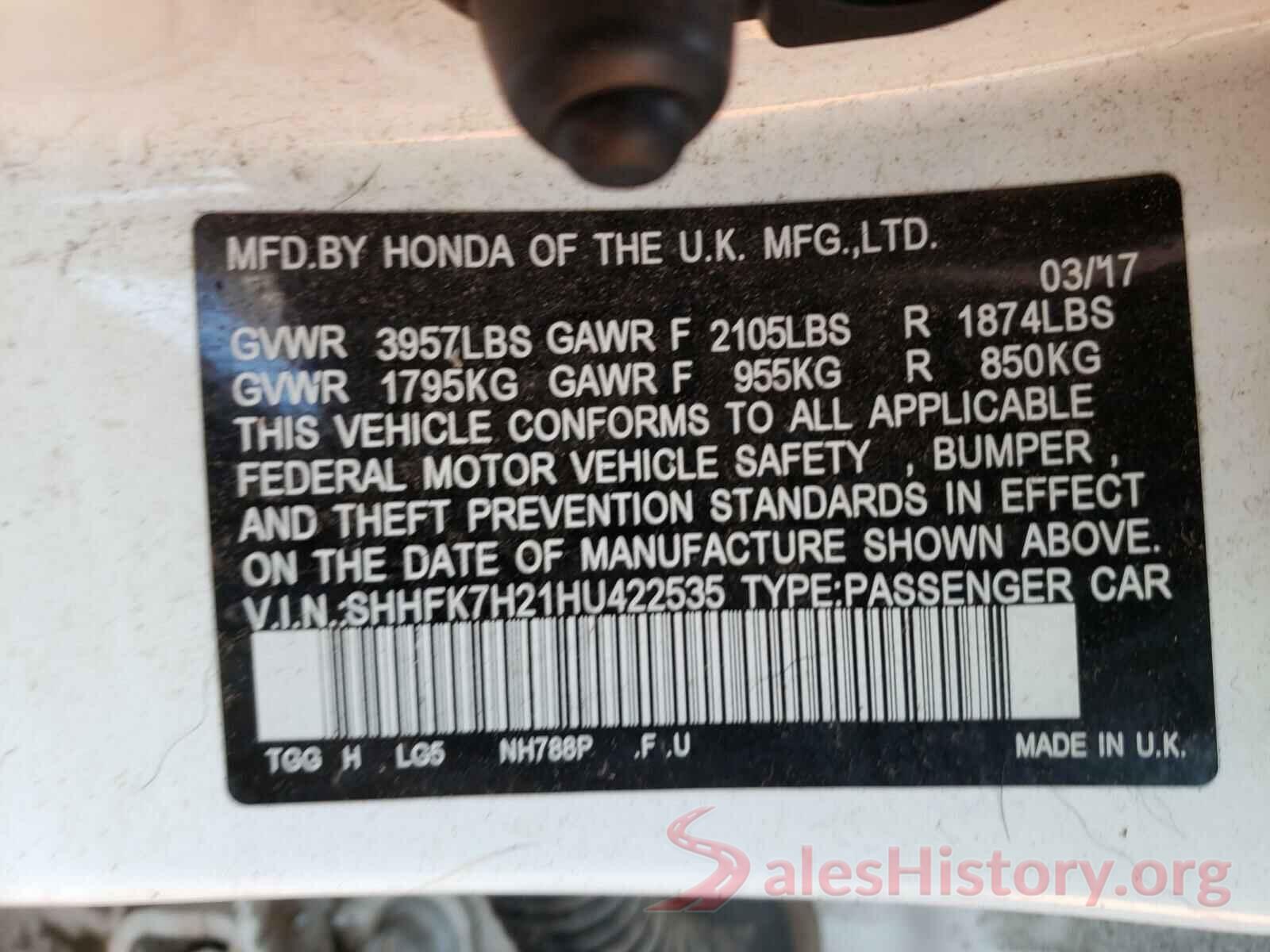 SHHFK7H21HU422535 2017 HONDA CIVIC