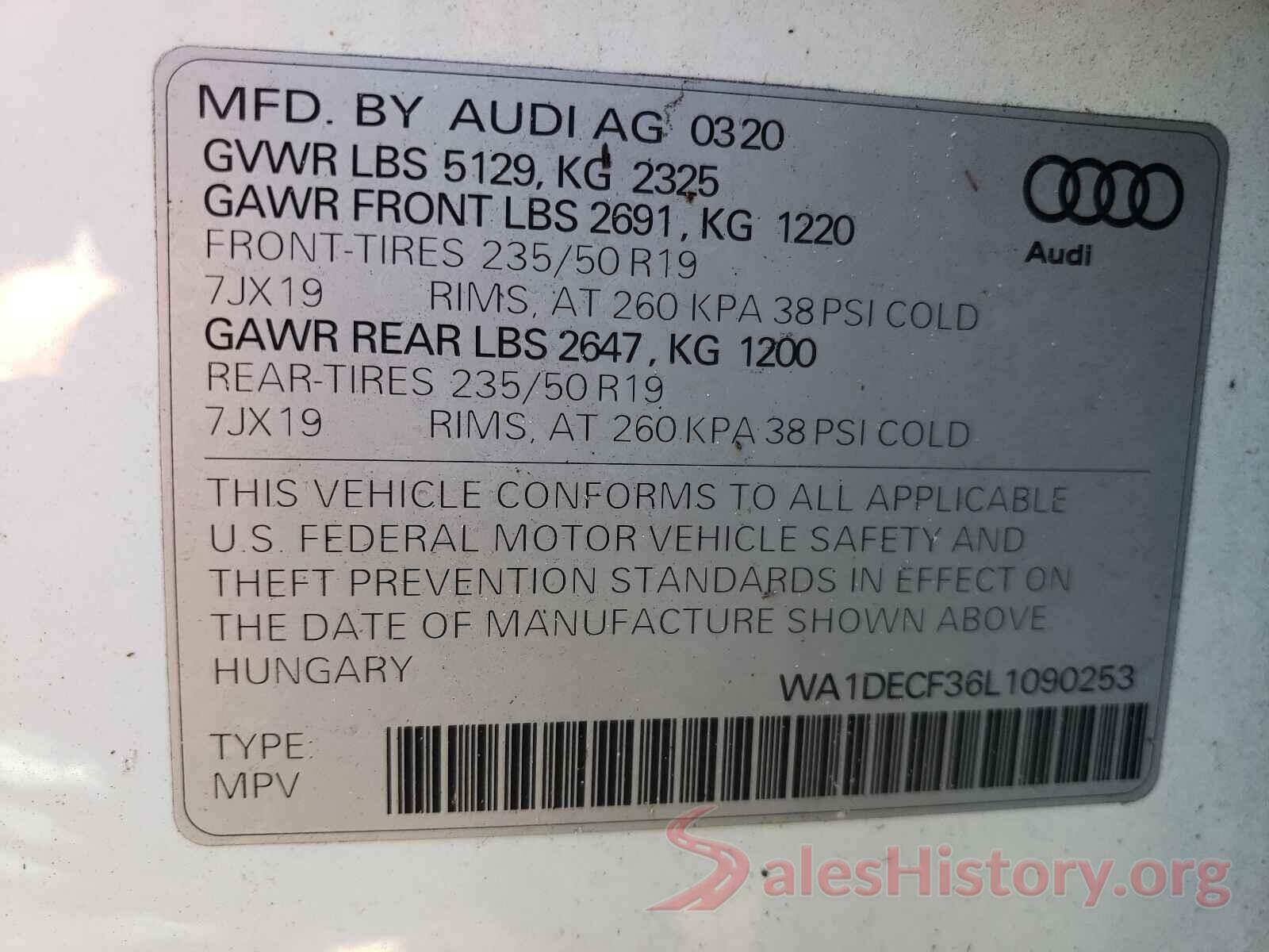 WA1DECF36L1090253 2020 AUDI Q3