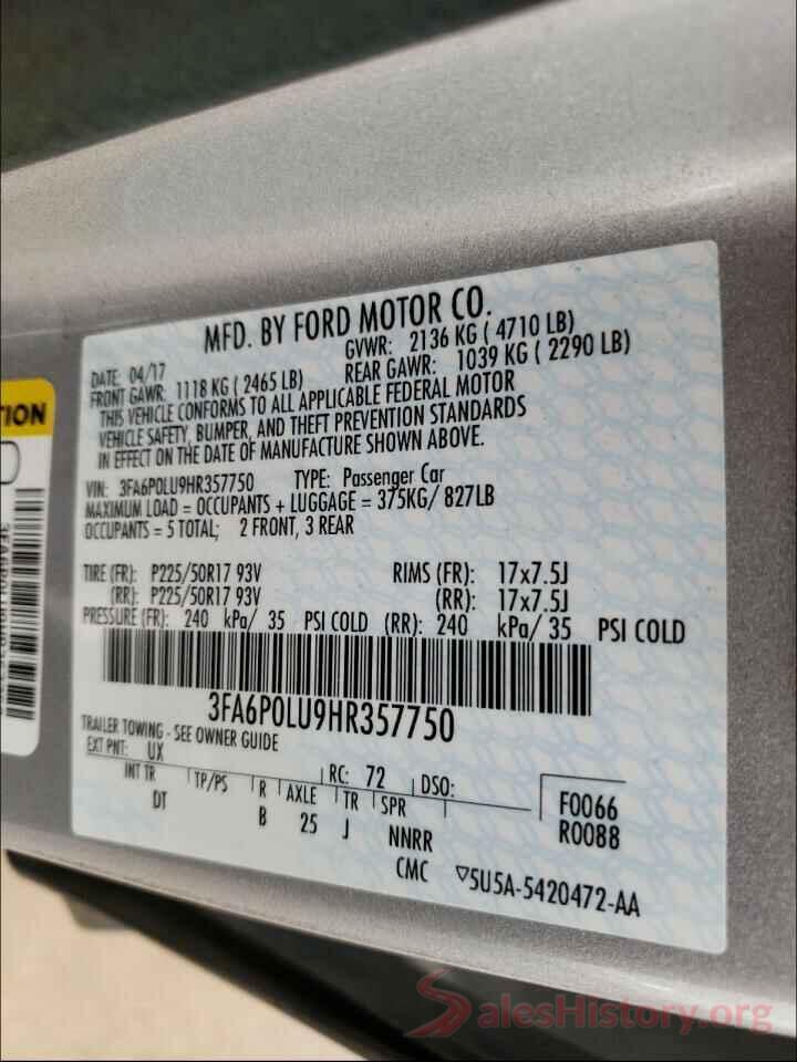 3FA6P0LU9HR357750 2017 FORD FUSION