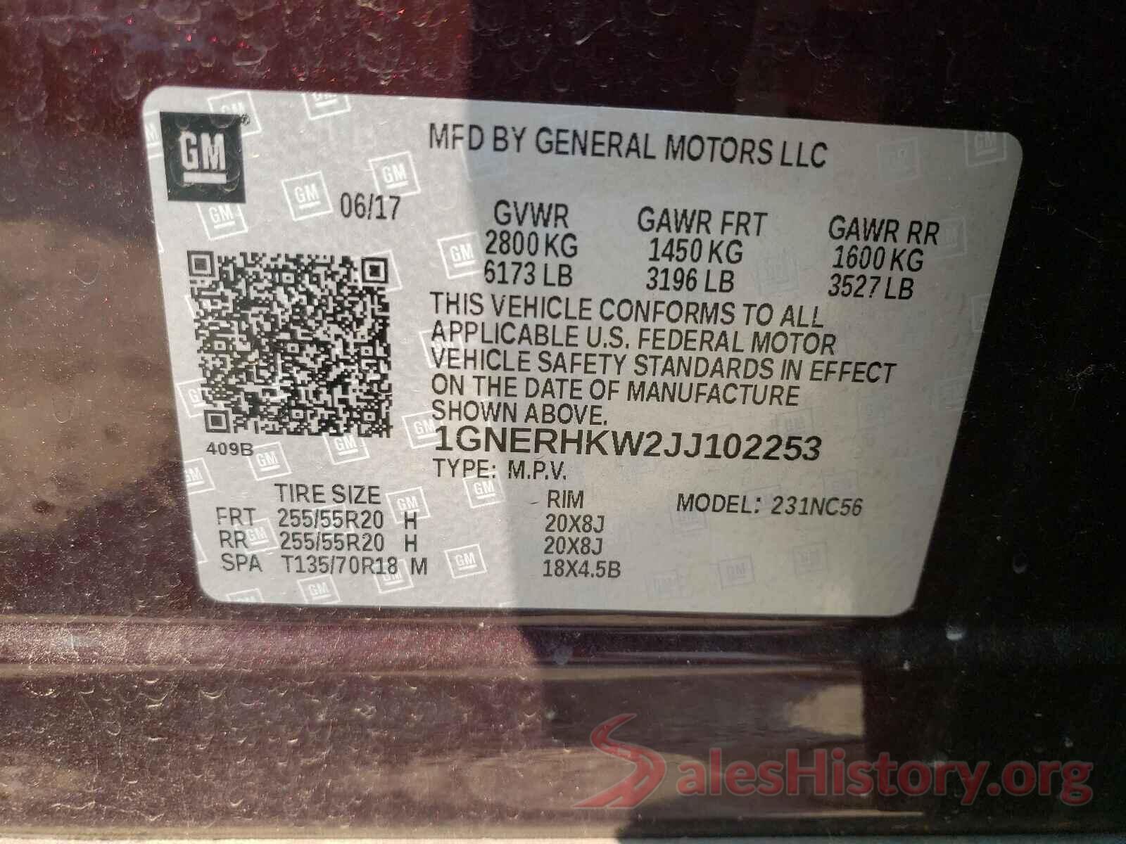 1GNERHKW2JJ102253 2018 CHEVROLET TRAVERSE