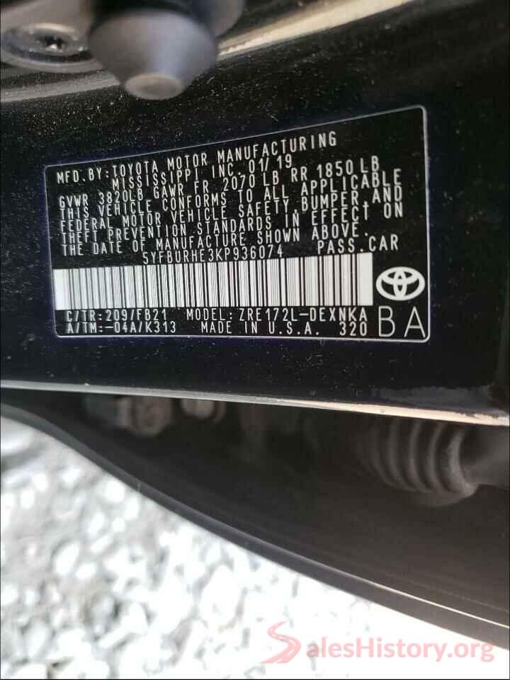 5YFBURHE3KP936074 2019 TOYOTA COROLLA