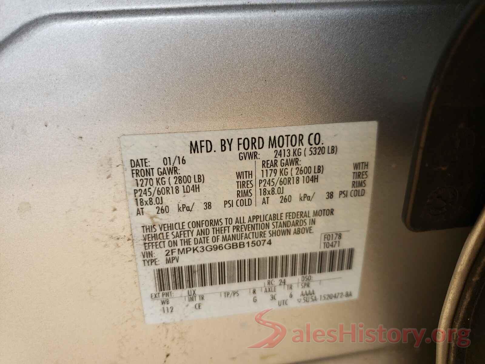 2FMPK3G96GBB15074 2016 FORD EDGE