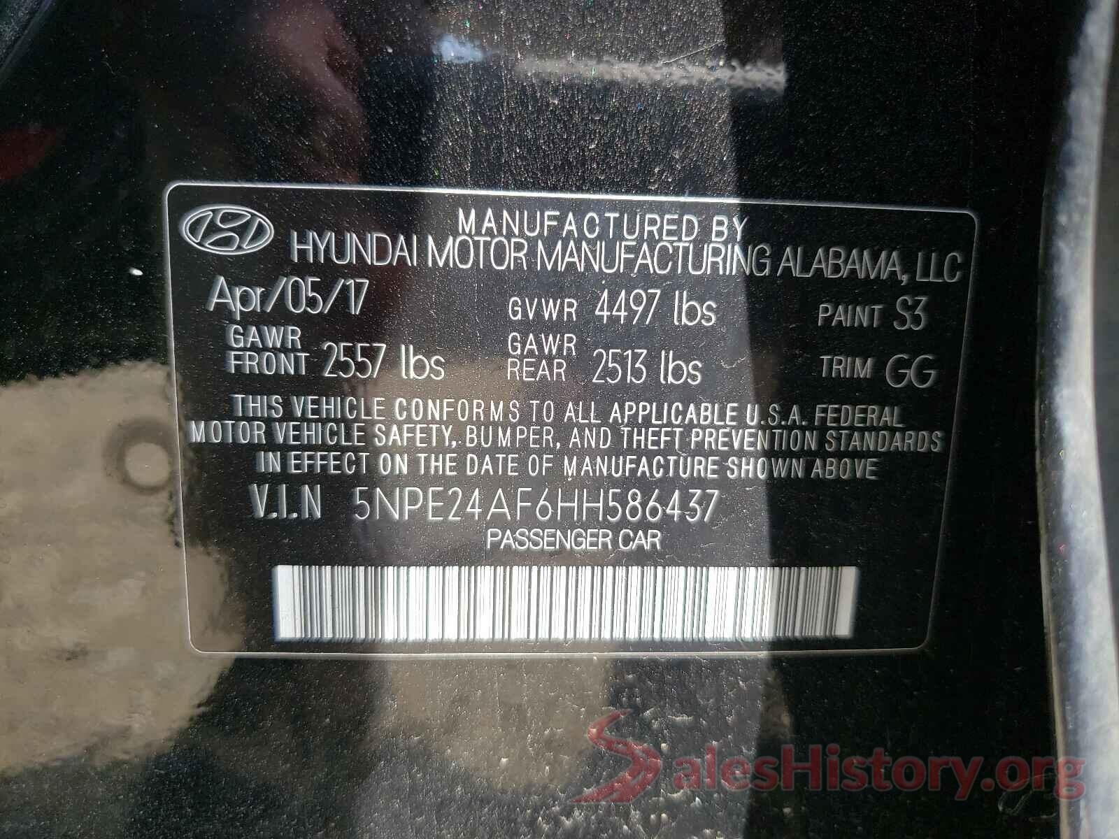 5NPE24AF6HH586437 2017 HYUNDAI SONATA