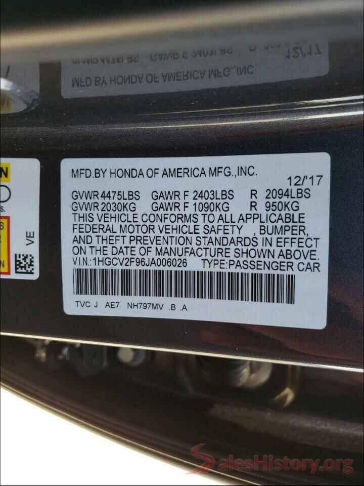 1HGCV2F96JA006026 2018 HONDA ACCORD