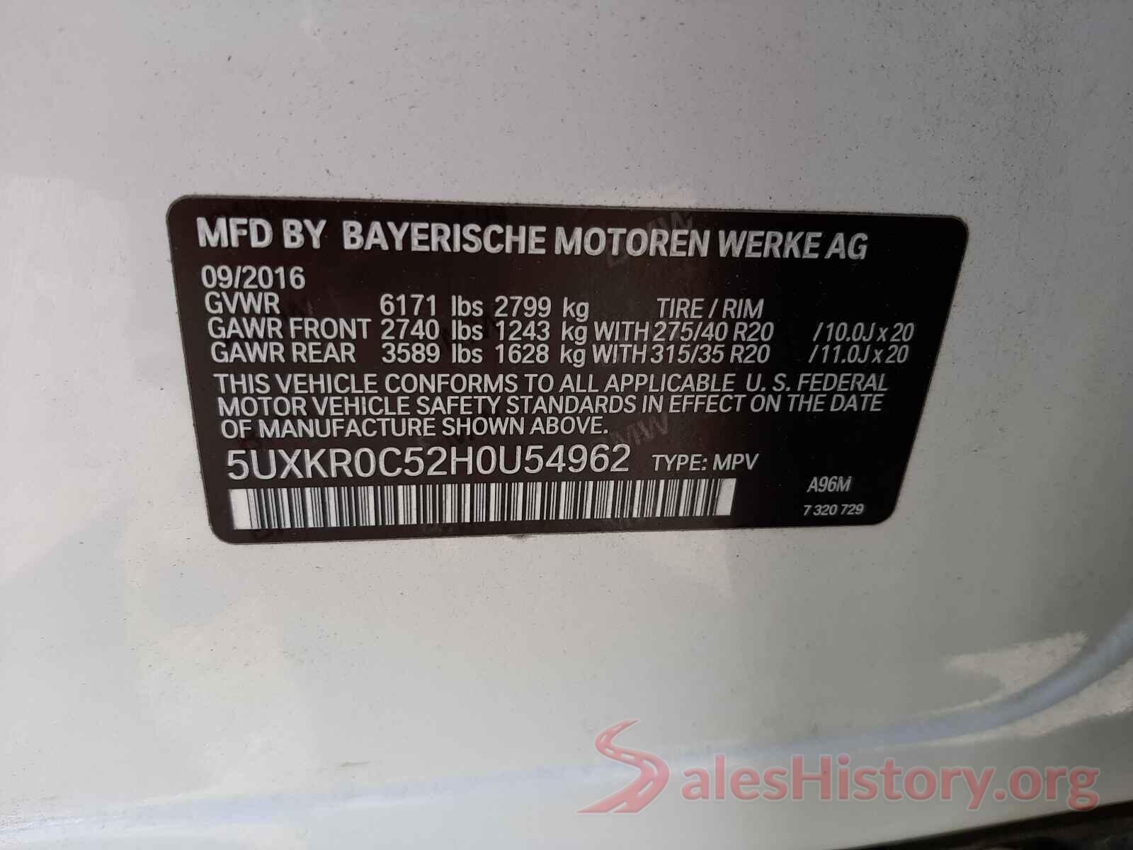 5UXKR0C52H0U54962 2017 BMW X5