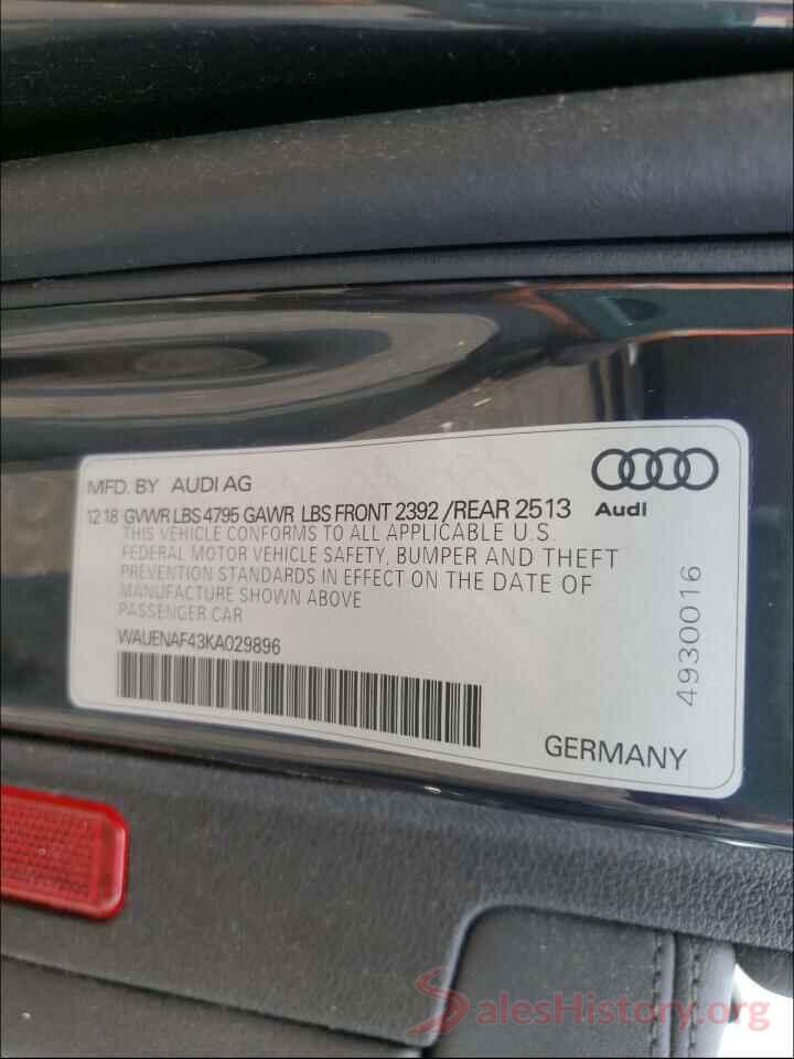 WAUENAF43KA029896 2019 AUDI A4