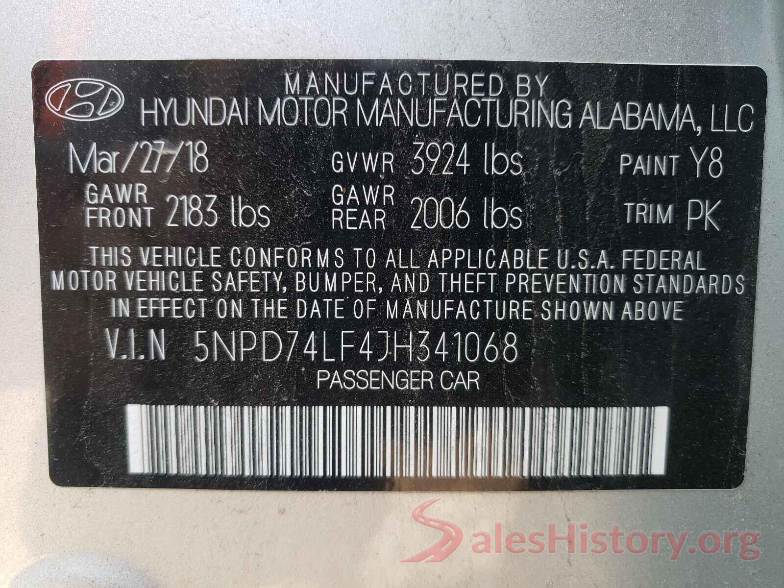 5NPD74LF4JH341068 2018 HYUNDAI ELANTRA