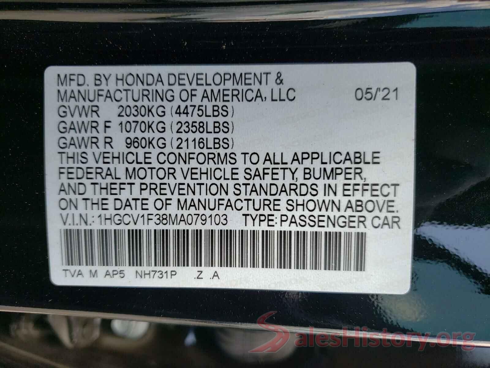 1HGCV1F38MA079103 2021 HONDA ACCORD