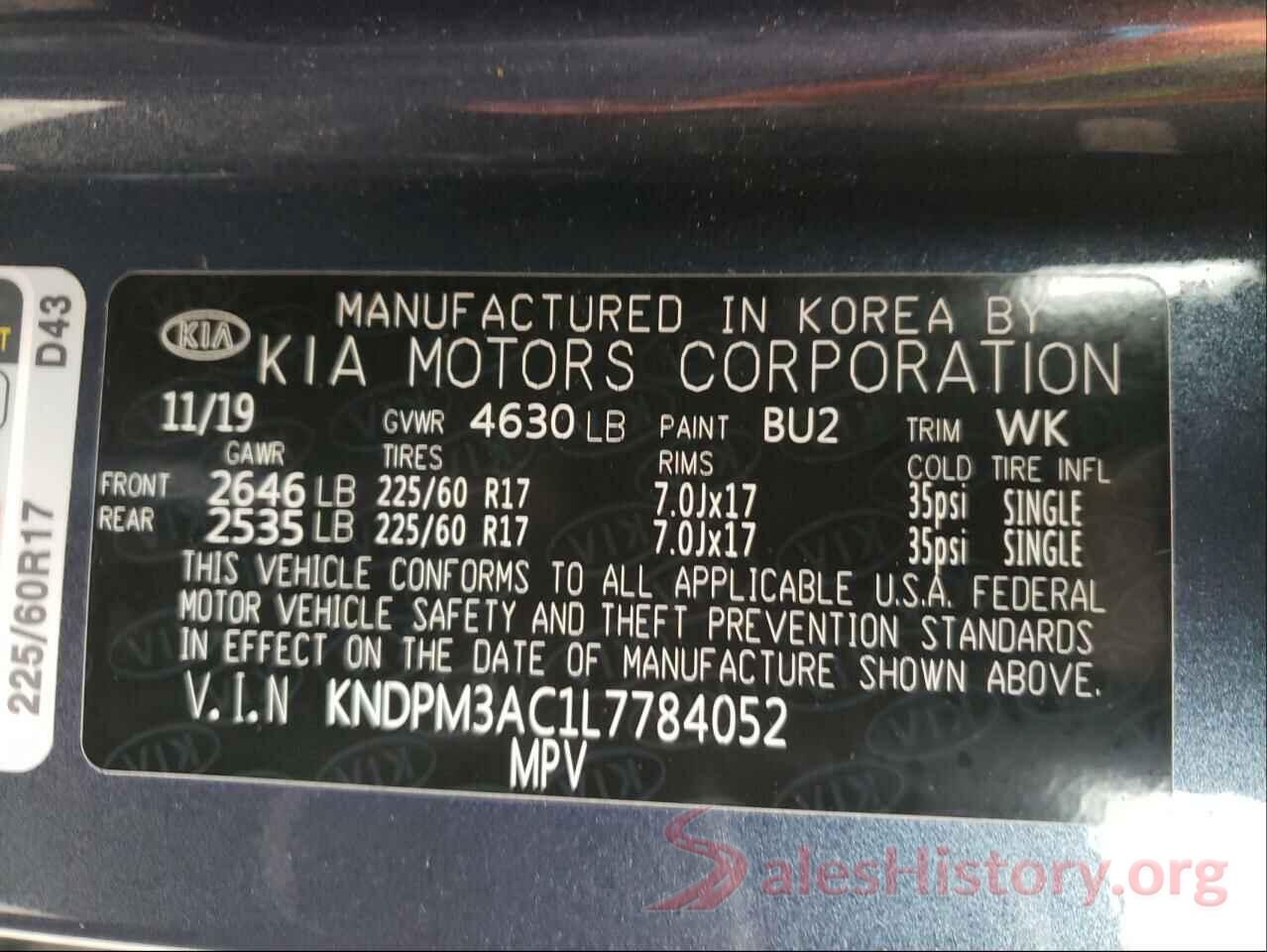 KNDPM3AC1L7784052 2020 KIA SPORTAGE