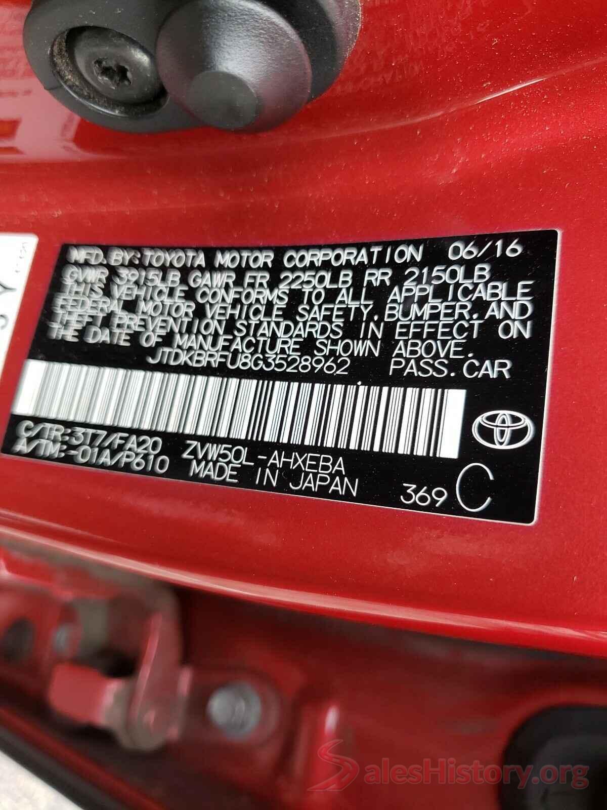 JTDKBRFU8G3528962 2016 TOYOTA PRIUS