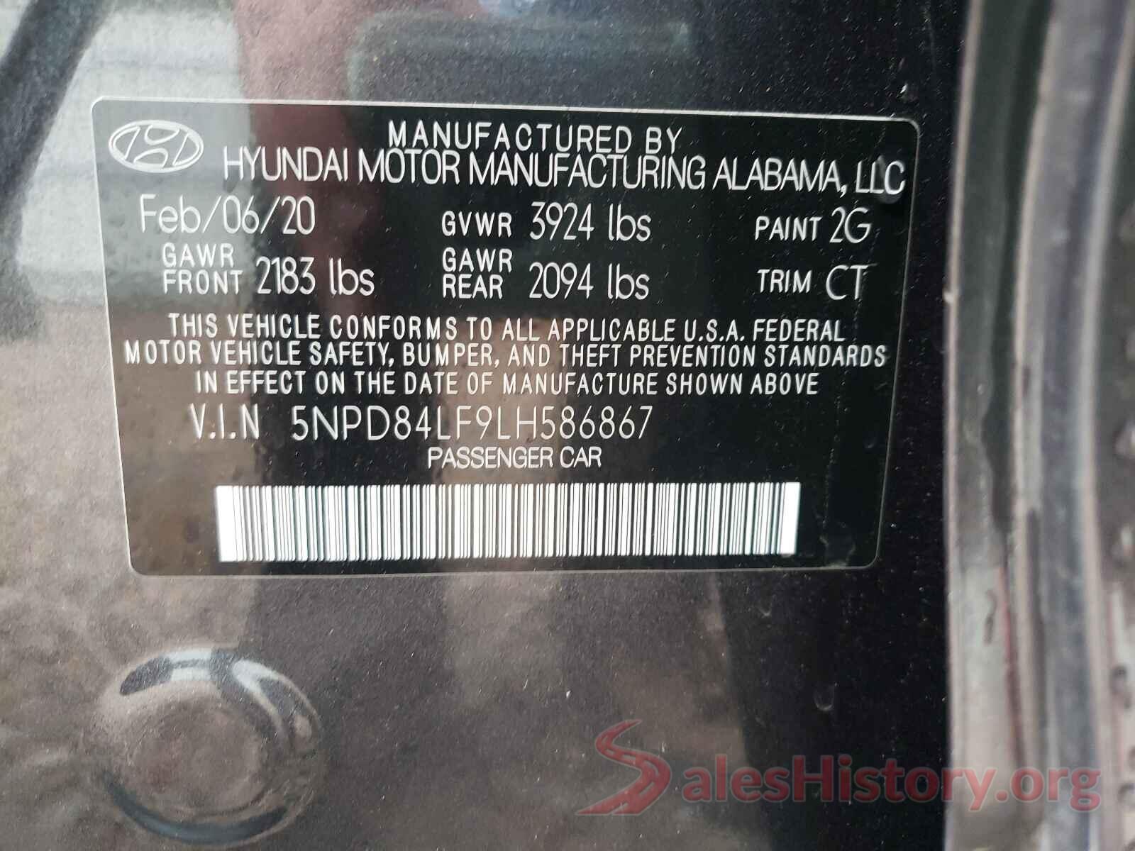 5NPD84LF9LH586867 2020 HYUNDAI ELANTRA