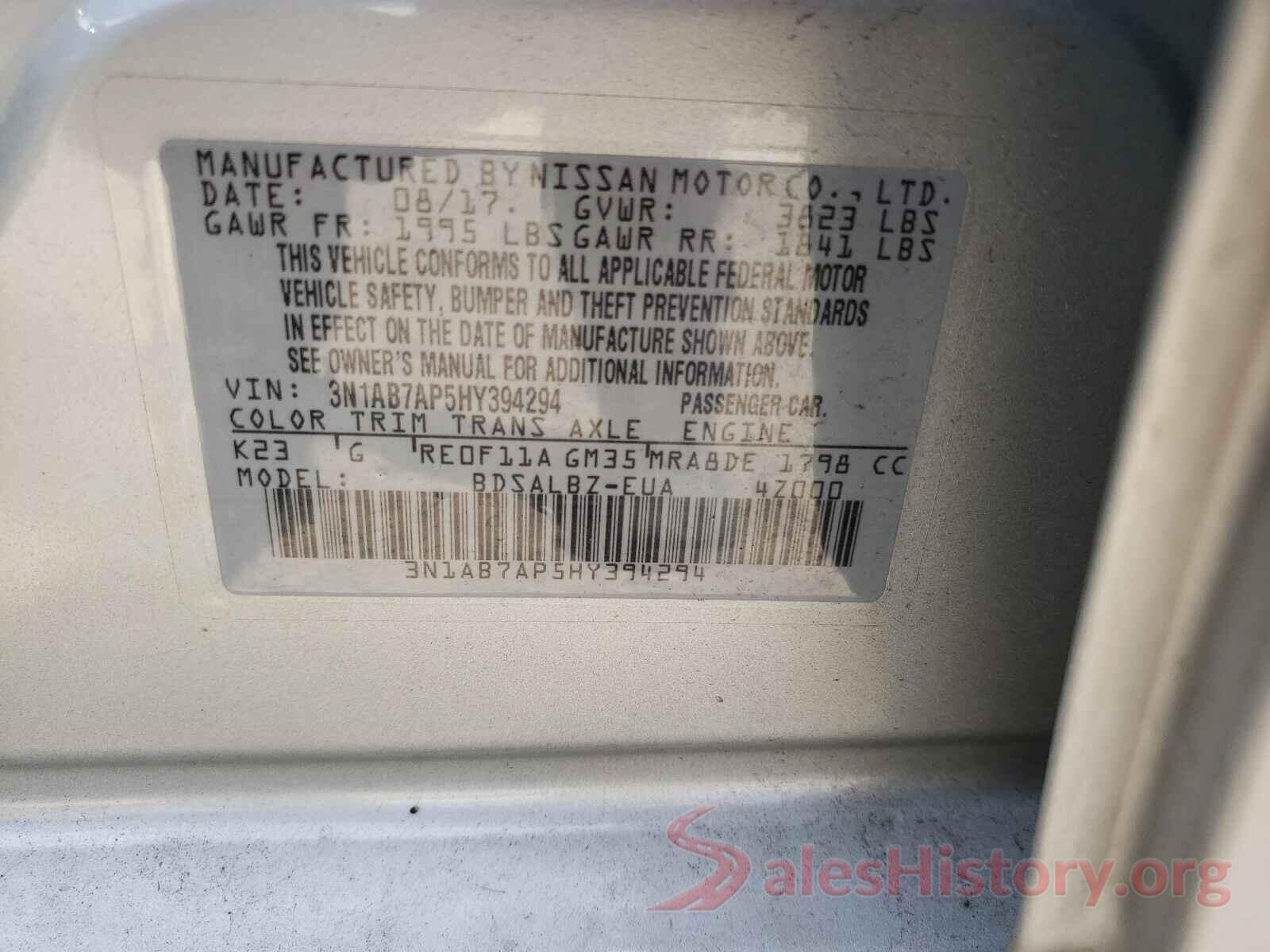 3N1AB7AP5HY394294 2017 NISSAN SENTRA