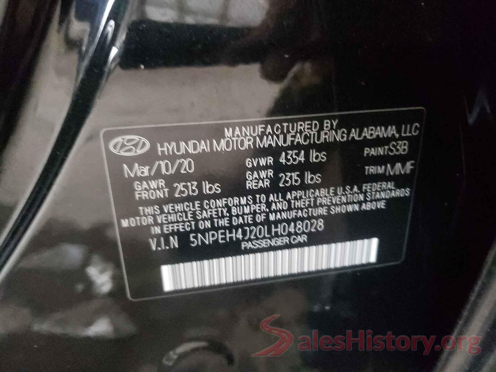 5NPEH4J20LH048028 2020 HYUNDAI SONATA