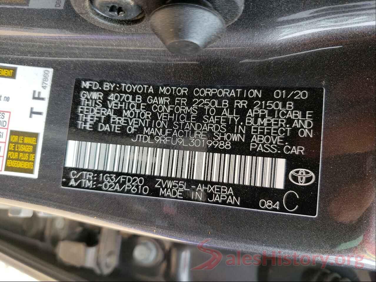 JTDL9RFU9L3019988 2020 TOYOTA PRIUS