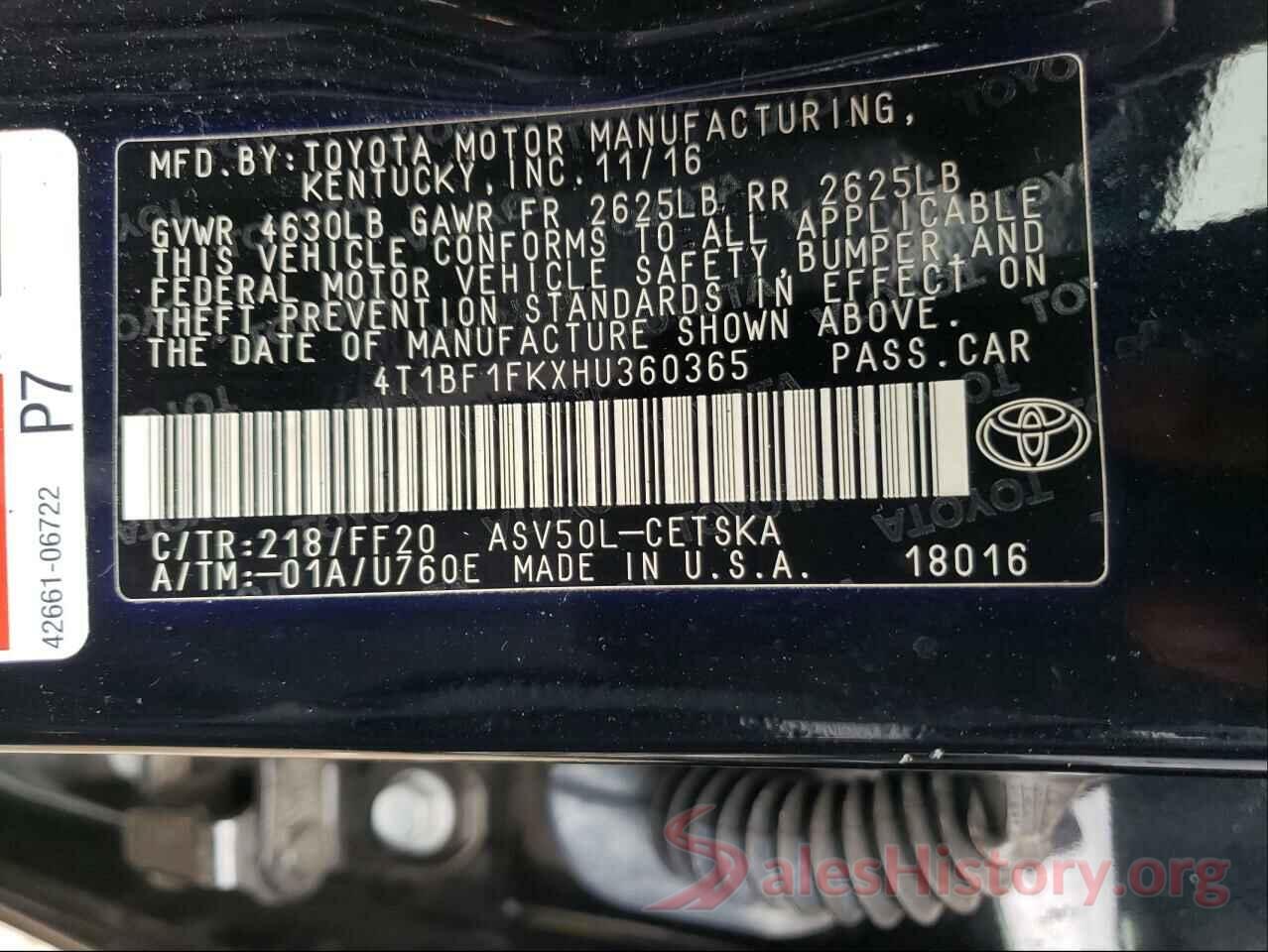 4T1BF1FKXHU360365 2017 TOYOTA CAMRY