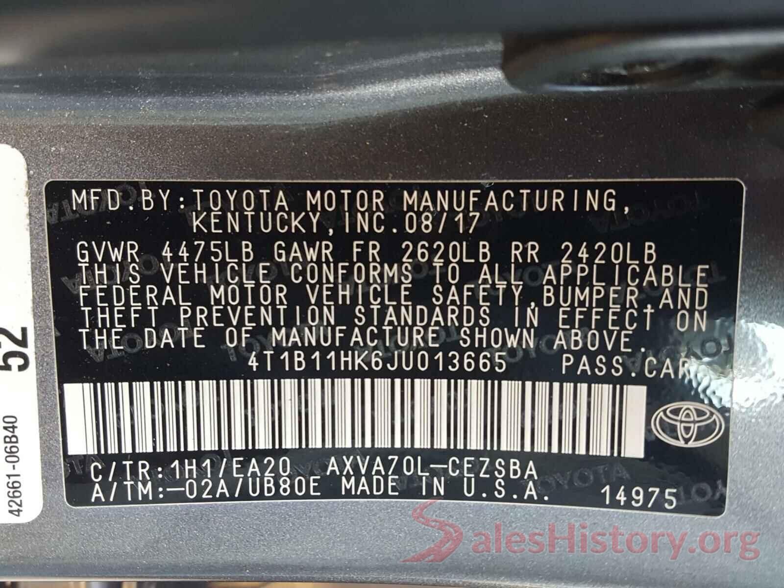 4T1B11HK6JU013665 2018 TOYOTA CAMRY