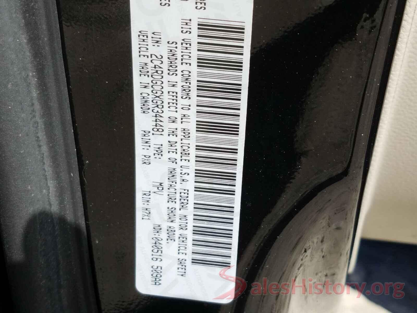 2C4RDGCGXGR344481 2016 DODGE GRAND CARA