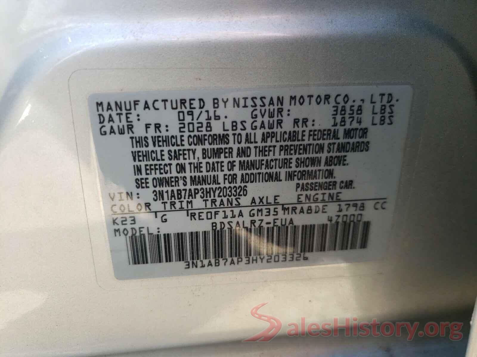 3N1AB7AP3HY203326 2017 NISSAN SENTRA