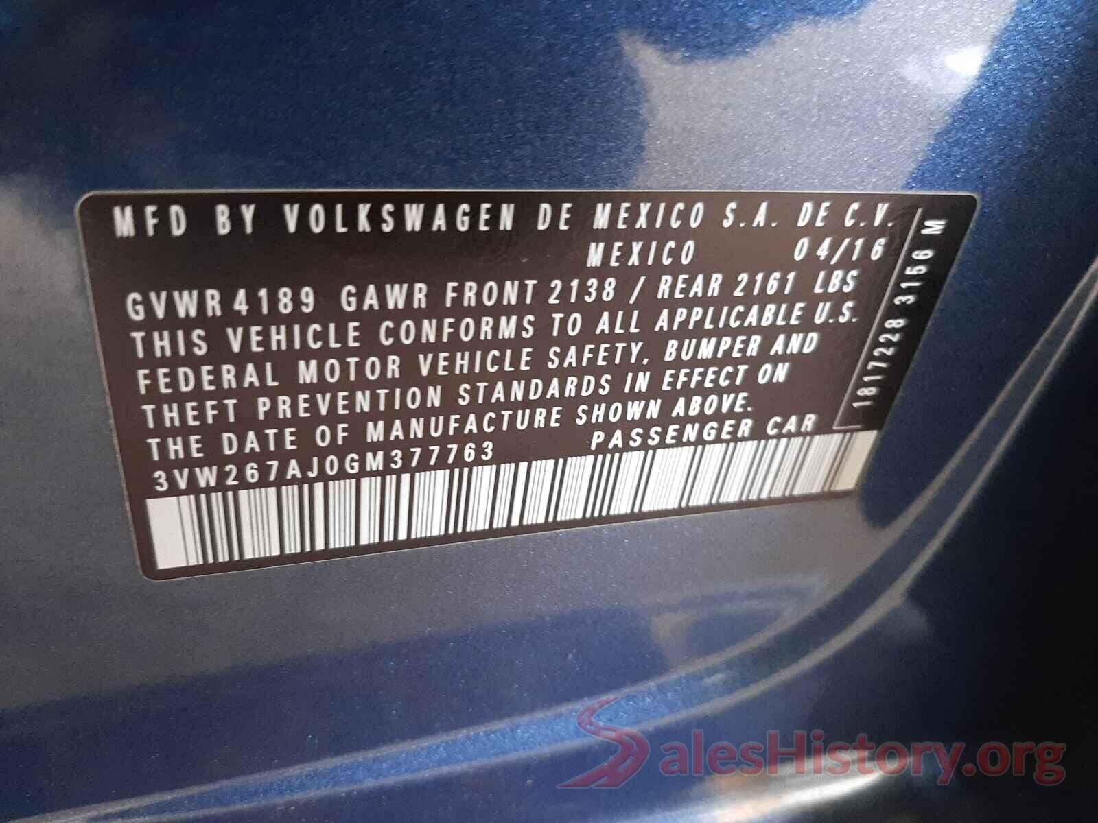 3VW267AJ0GM377763 2016 VOLKSWAGEN JETTA