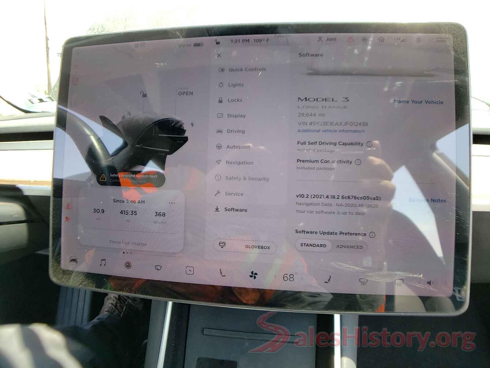 5YJ3E1EAXJF012438 2018 TESLA MODEL 3