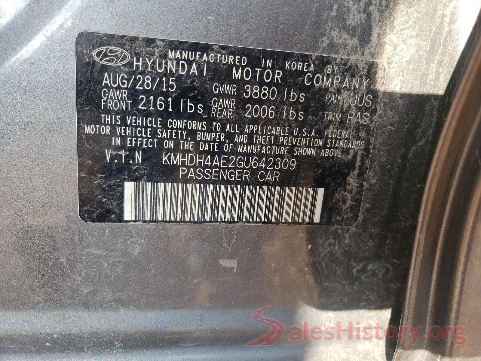 KMHDH4AE2GU642309 2016 HYUNDAI ELANTRA