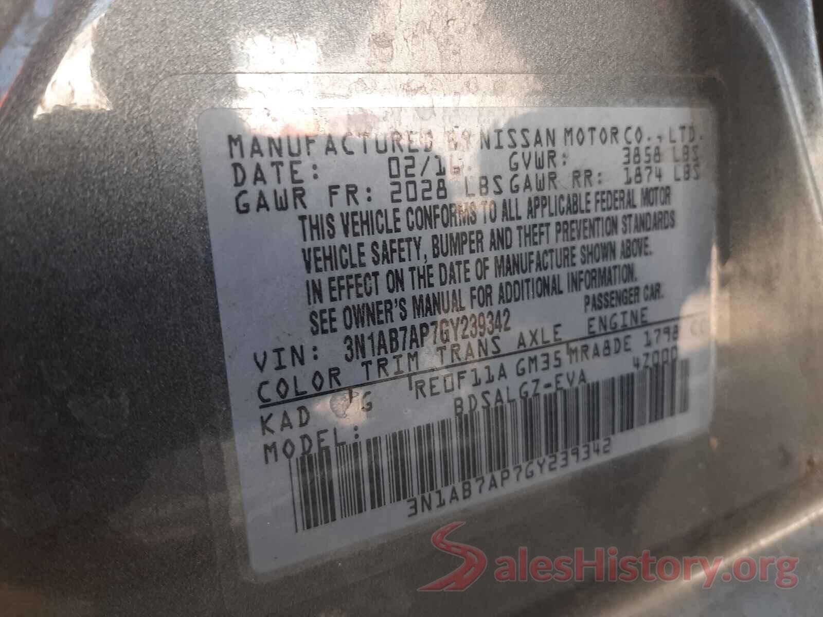 3N1AB7AP7GY239342 2016 NISSAN SENTRA