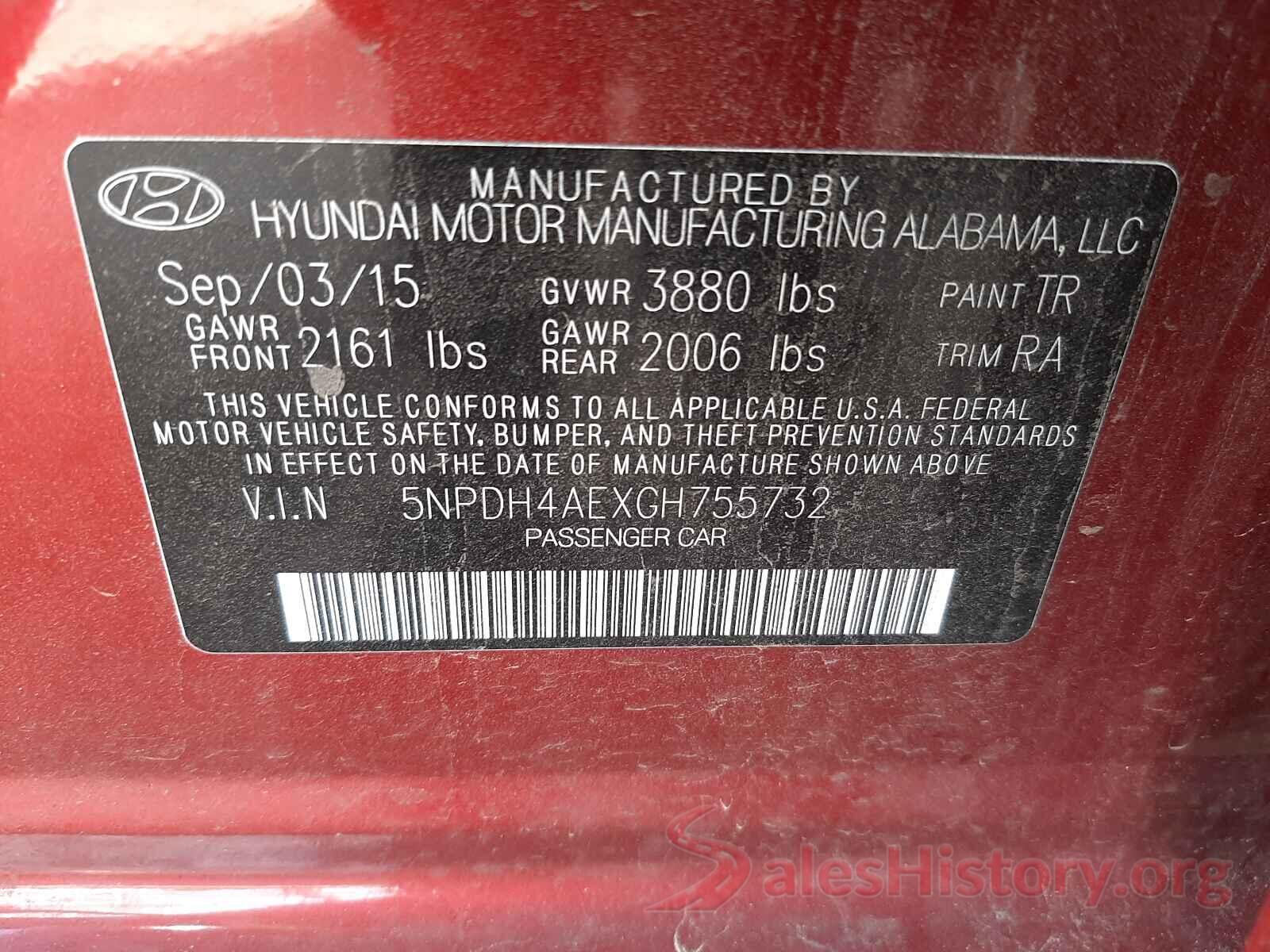 5NPDH4AEXGH755732 2016 HYUNDAI ELANTRA