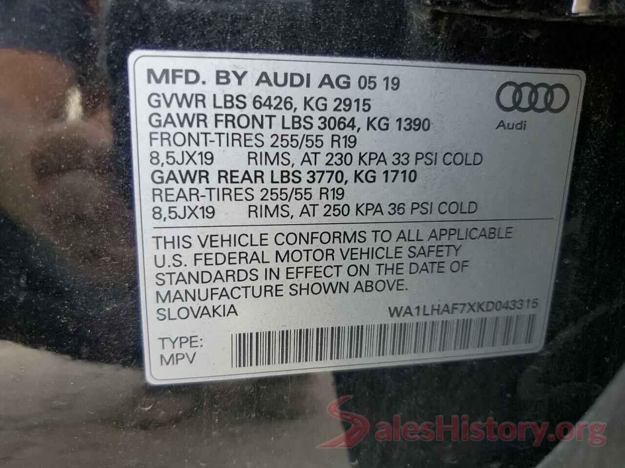 WA1LHAF7XKD043315 2019 AUDI Q7