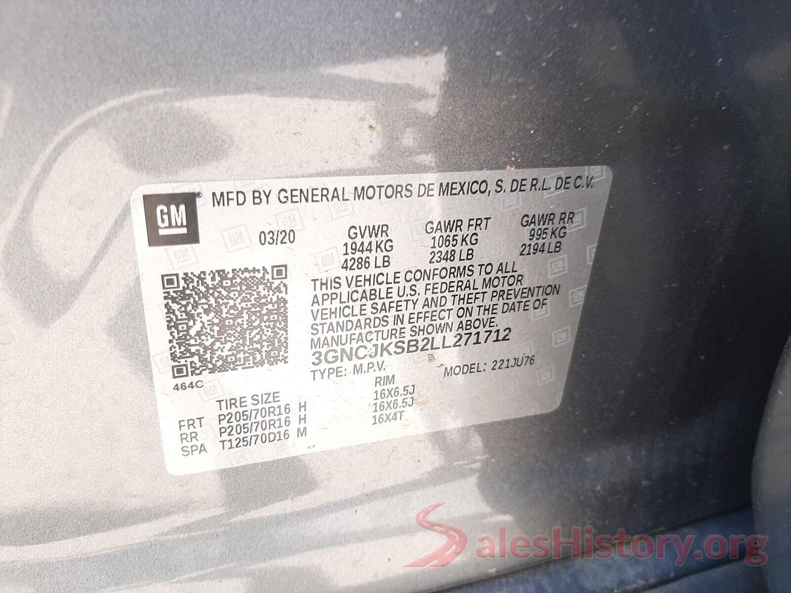 3GNCJKSB2LL271712 2020 CHEVROLET TRAX