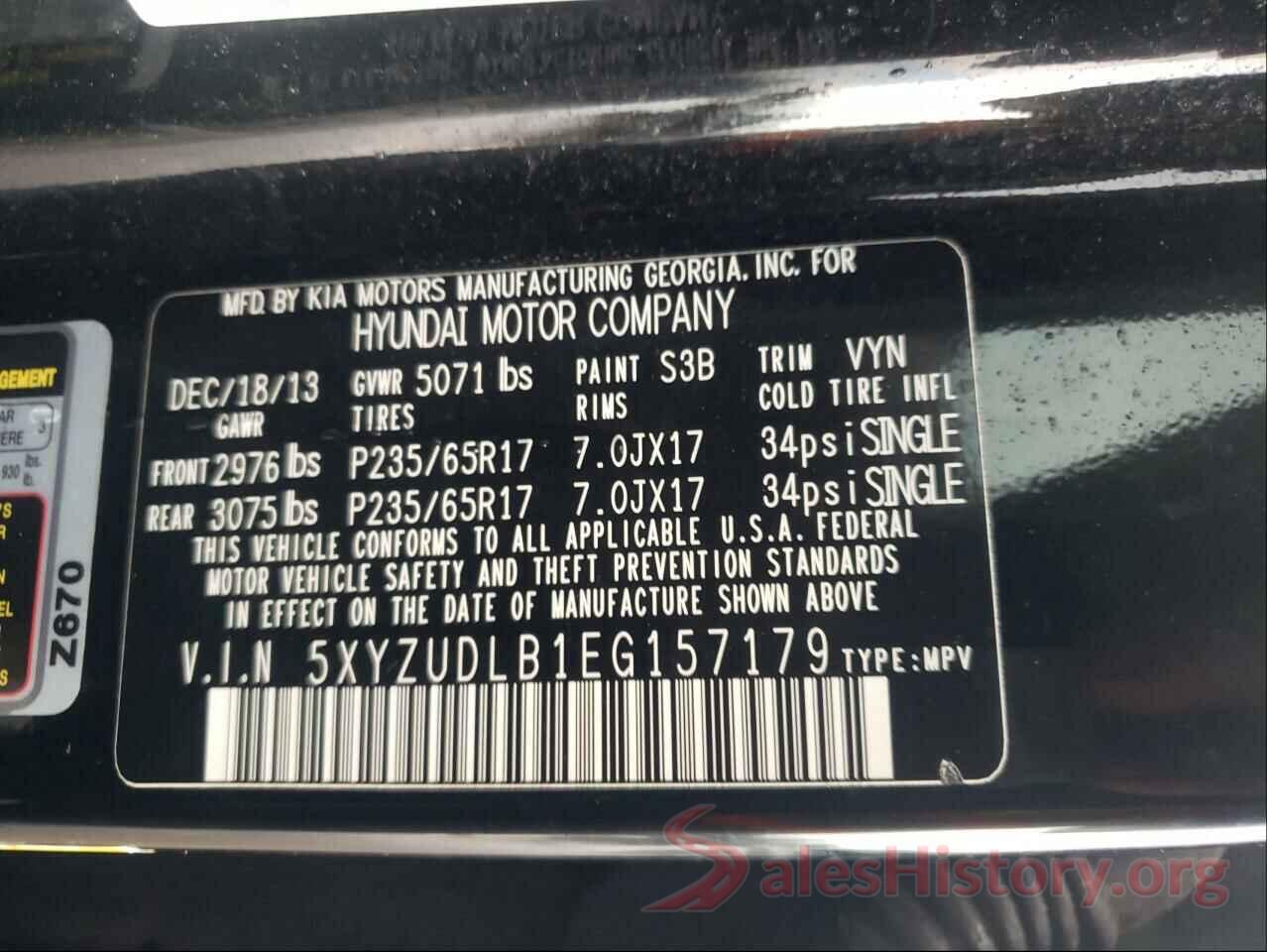 5XYZUDLB1EG157179 2014 HYUNDAI SANTA FE