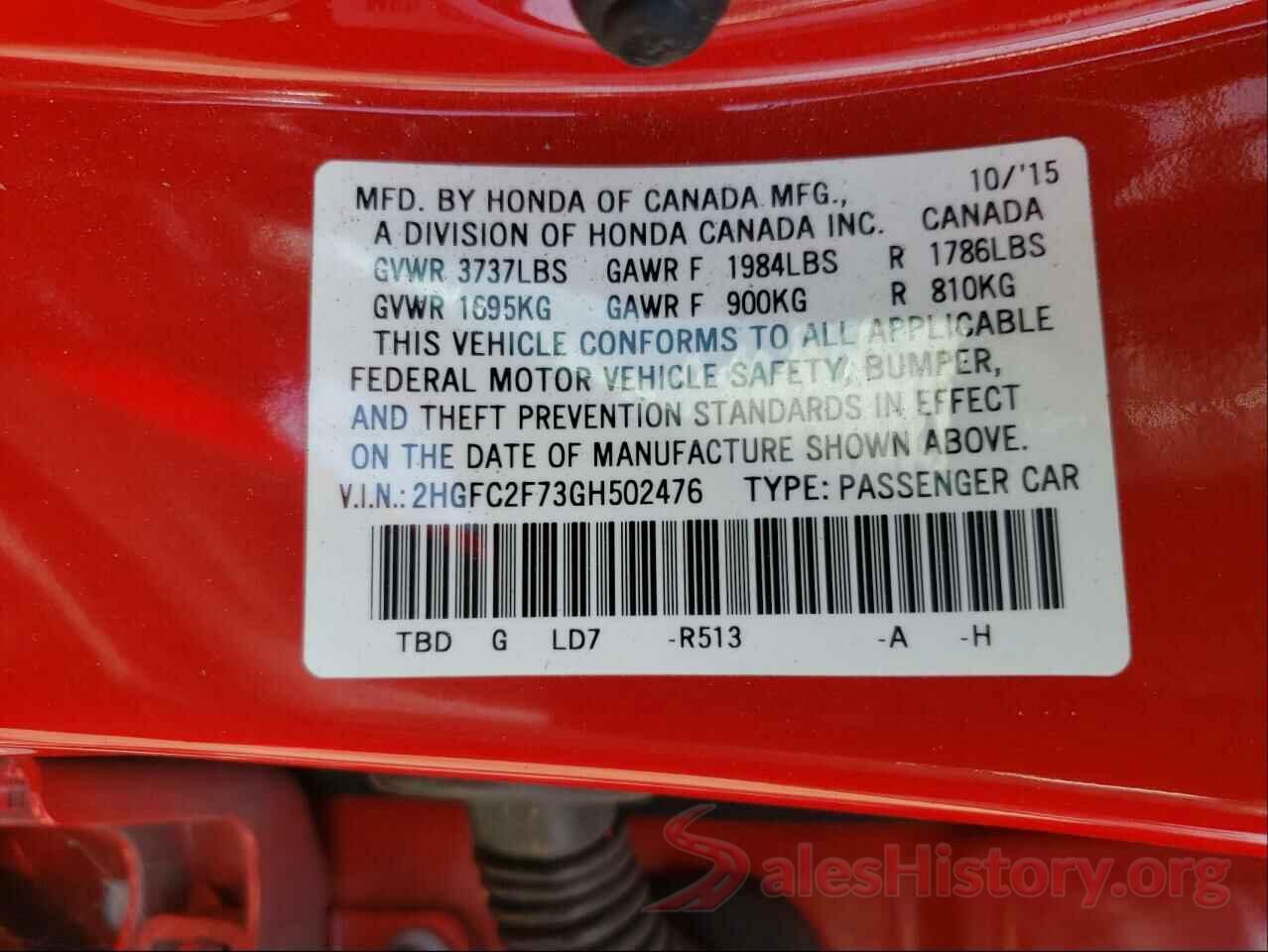 2HGFC2F73GH502476 2016 HONDA CIVIC