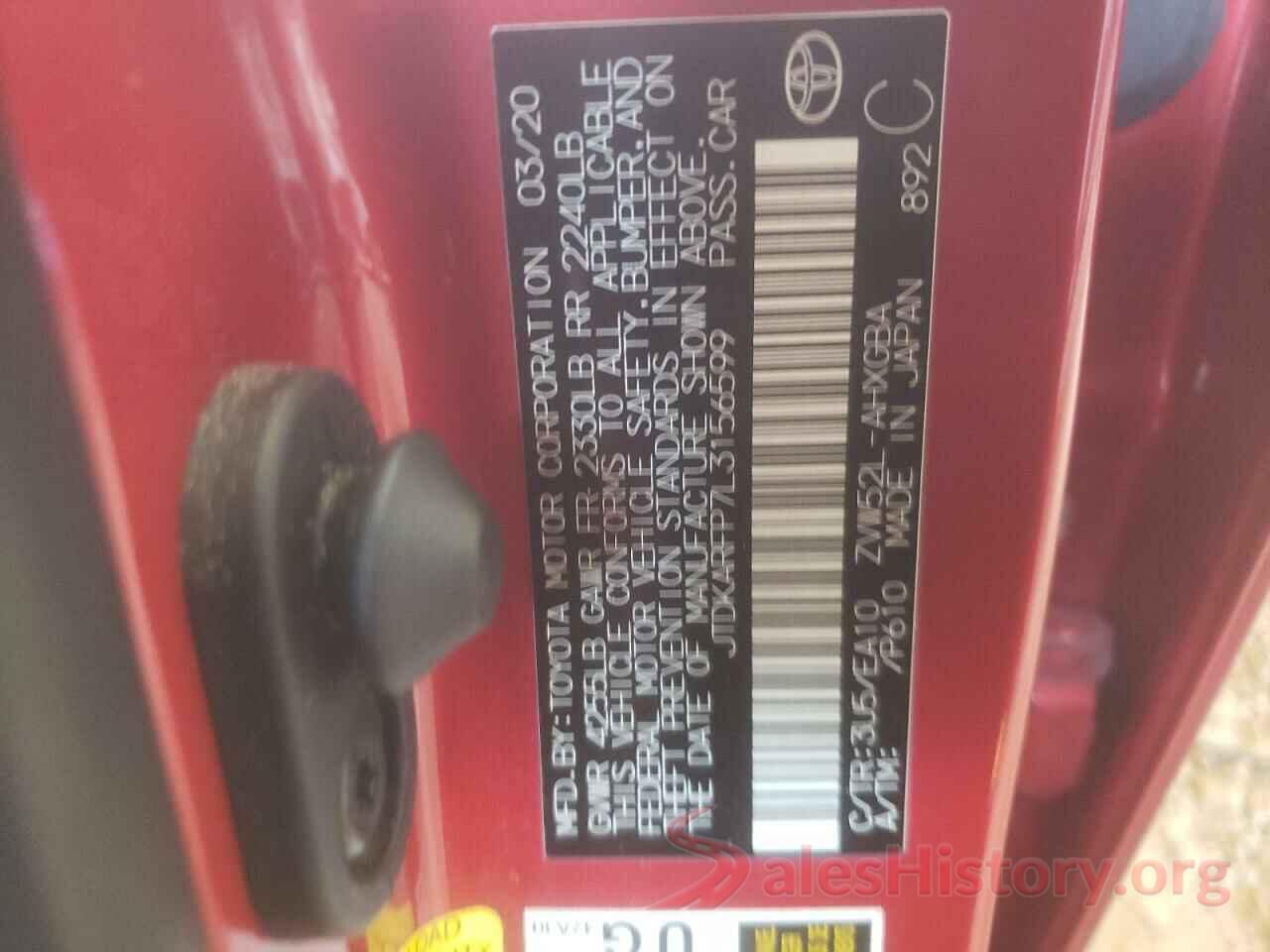 JTDKARFP7L3156599 2020 TOYOTA PRIUS