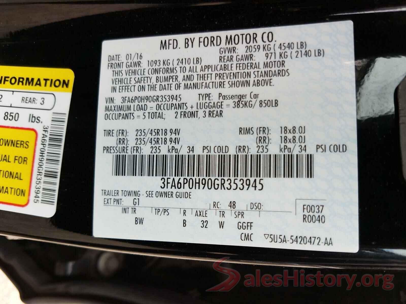 3FA6P0H90GR353945 2016 FORD FUSION