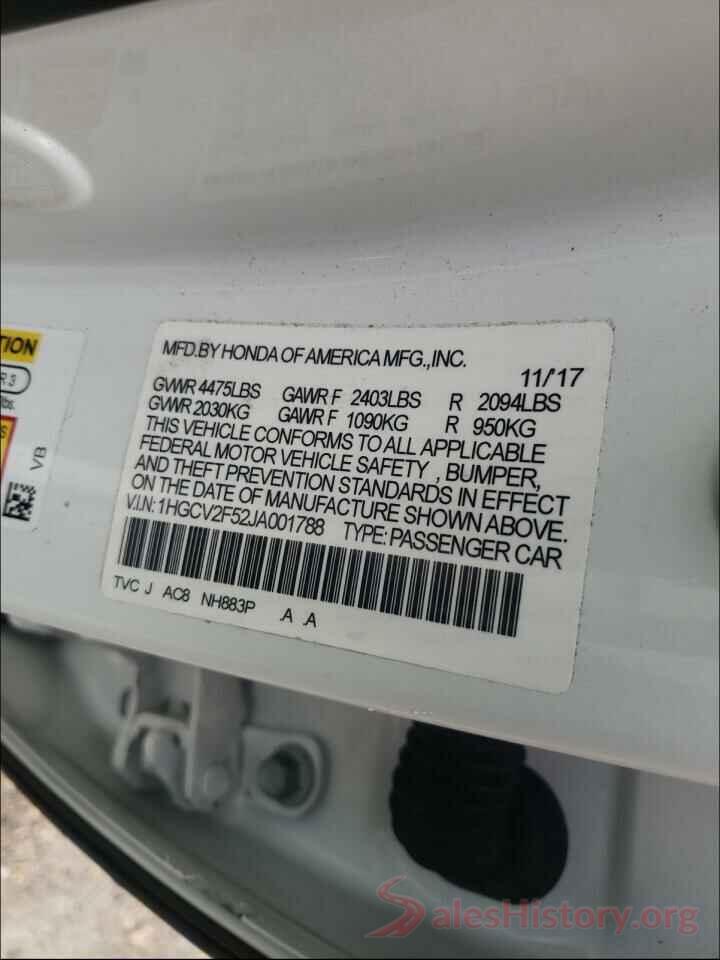 1HGCV2F52JA001788 2018 HONDA ACCORD