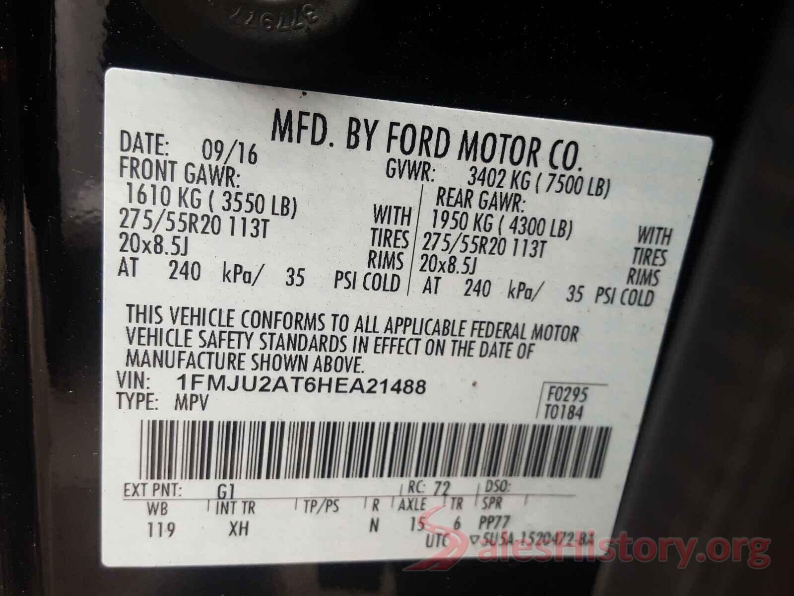 1FMJU2AT6HEA21488 2017 FORD EXPEDITION