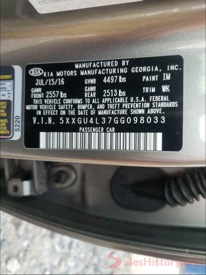 5XXGU4L37GG098033 2016 KIA OPTIMA