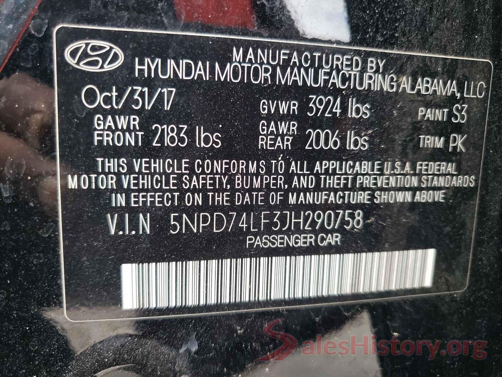 5NPD74LF3JH290758 2018 HYUNDAI ELANTRA