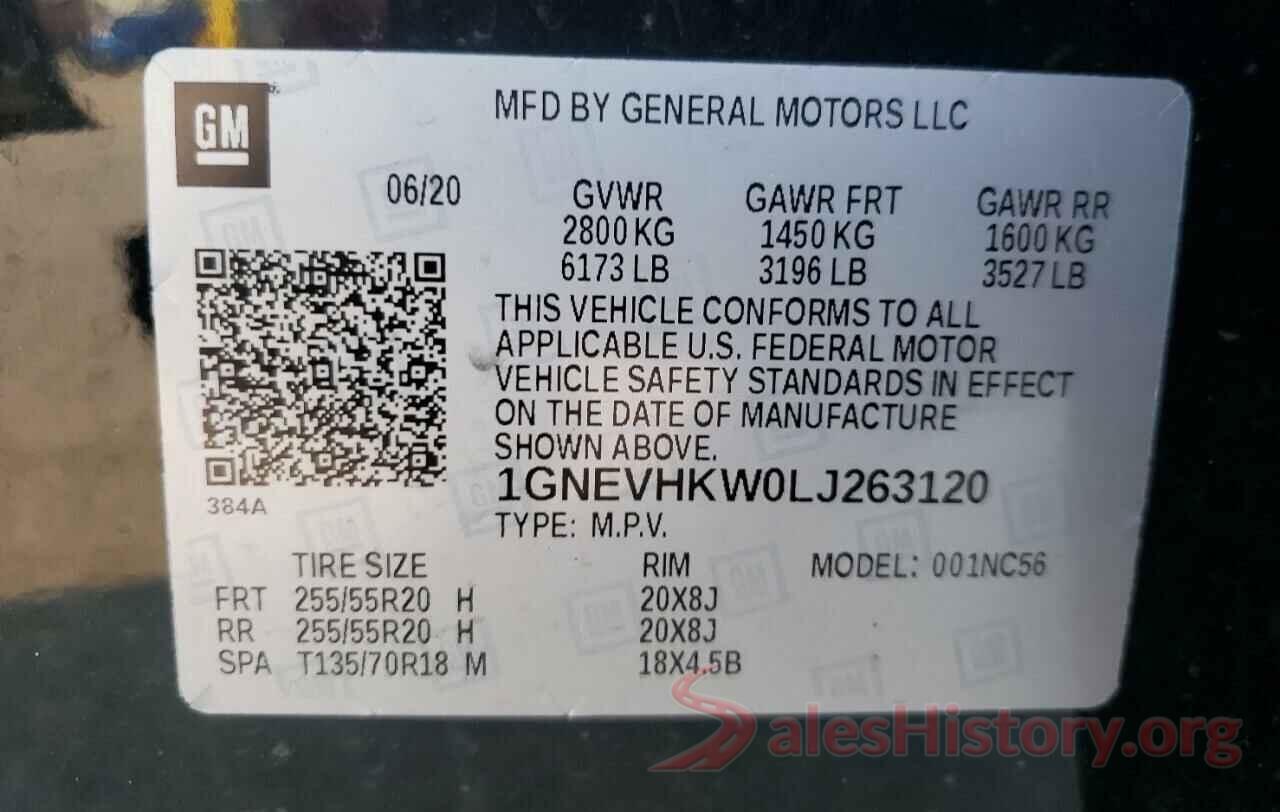 1GNEVHKW0LJ263120 2020 CHEVROLET TRAVERSE