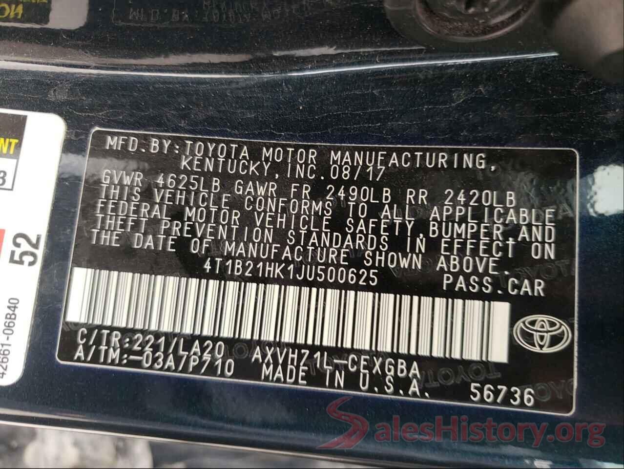 4T1B21HK1JU500625 2018 TOYOTA CAMRY