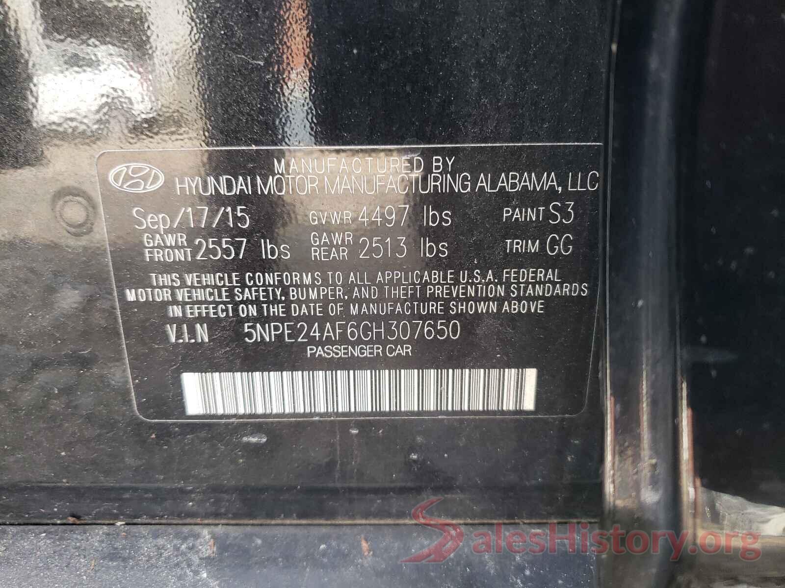 5NPE24AF6GH307650 2016 HYUNDAI SONATA