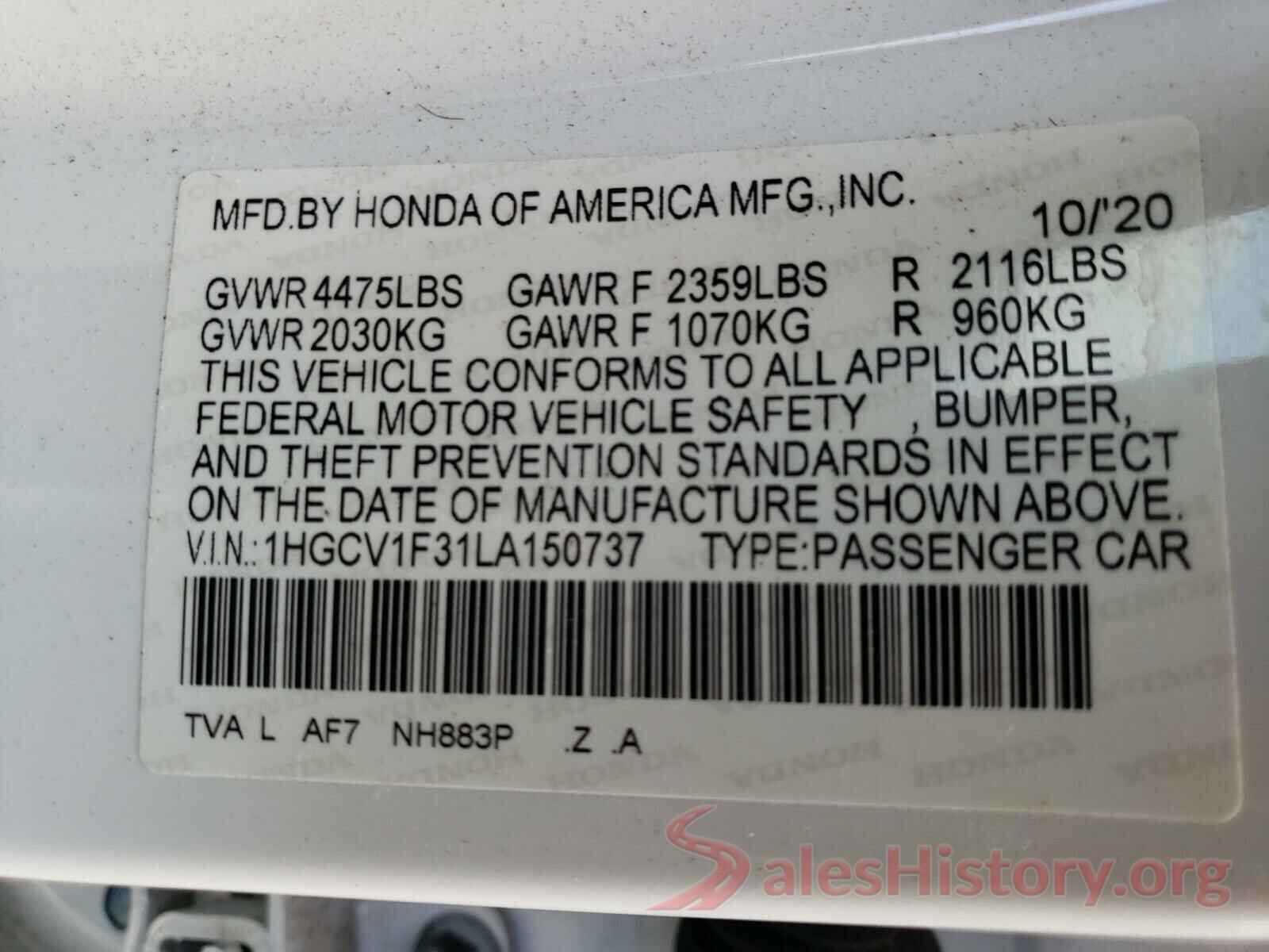 1HGCV1F31LA150737 2020 HONDA ACCORD