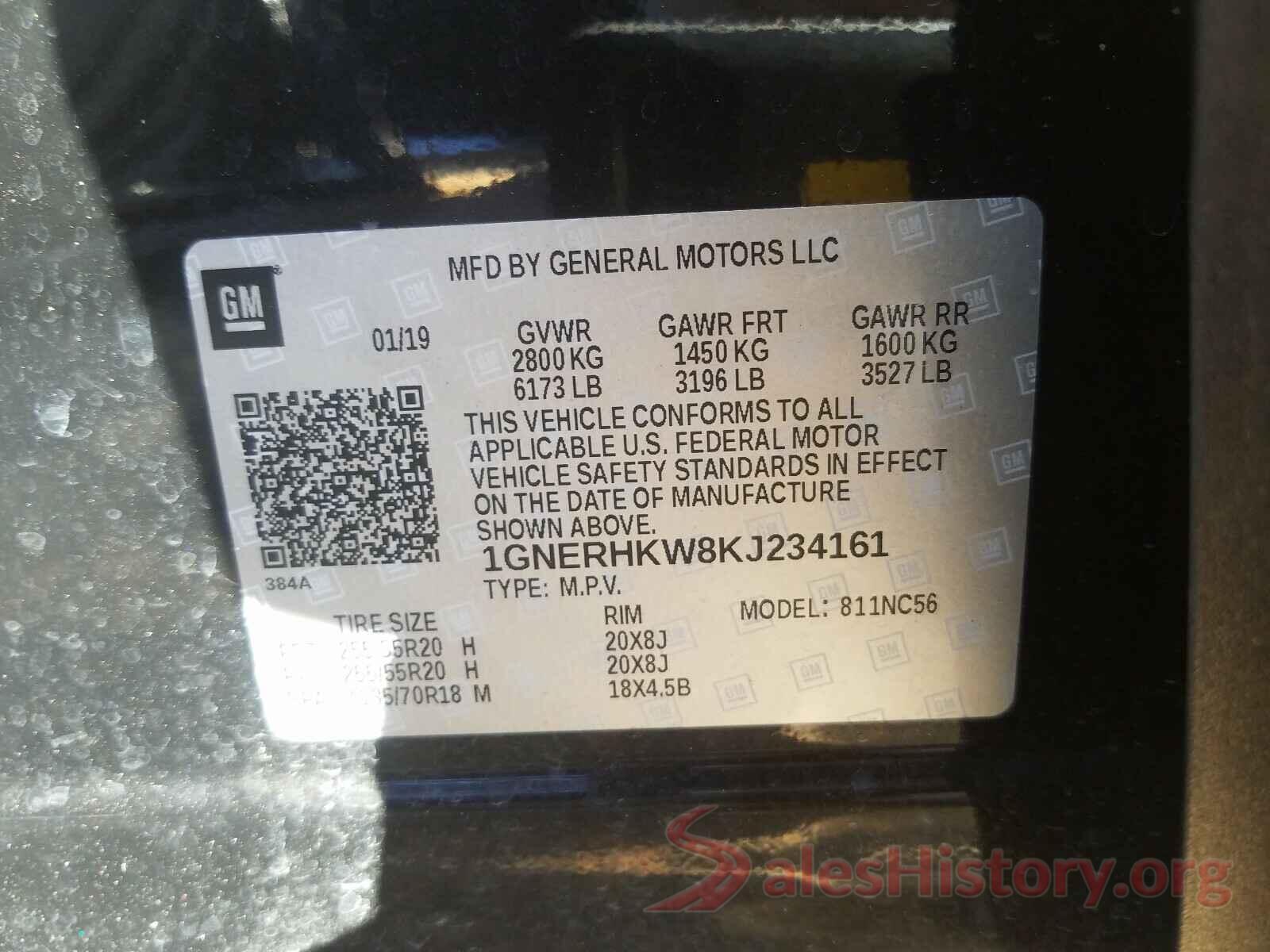 1GNERHKW8KJ234161 2019 CHEVROLET TRAVERSE